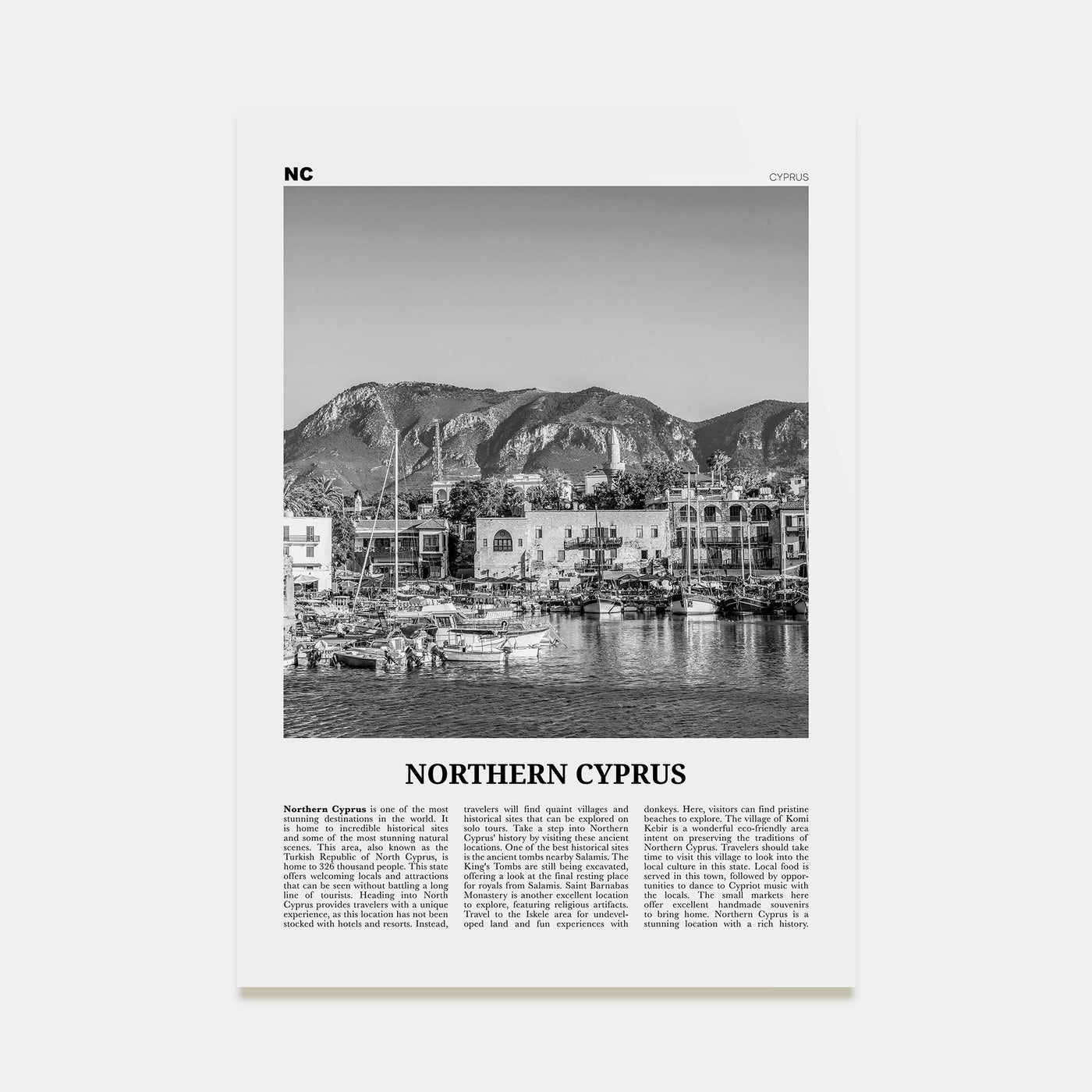 Northern Cyprus Travel B&W Poster