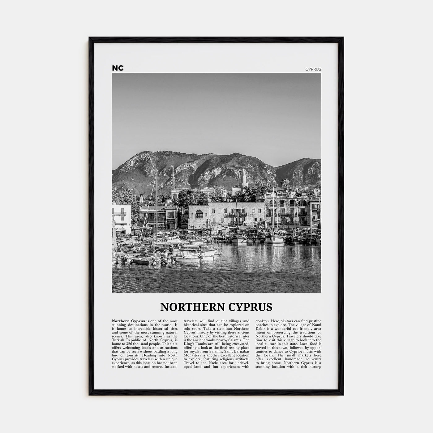 Northern Cyprus Travel B&W Poster