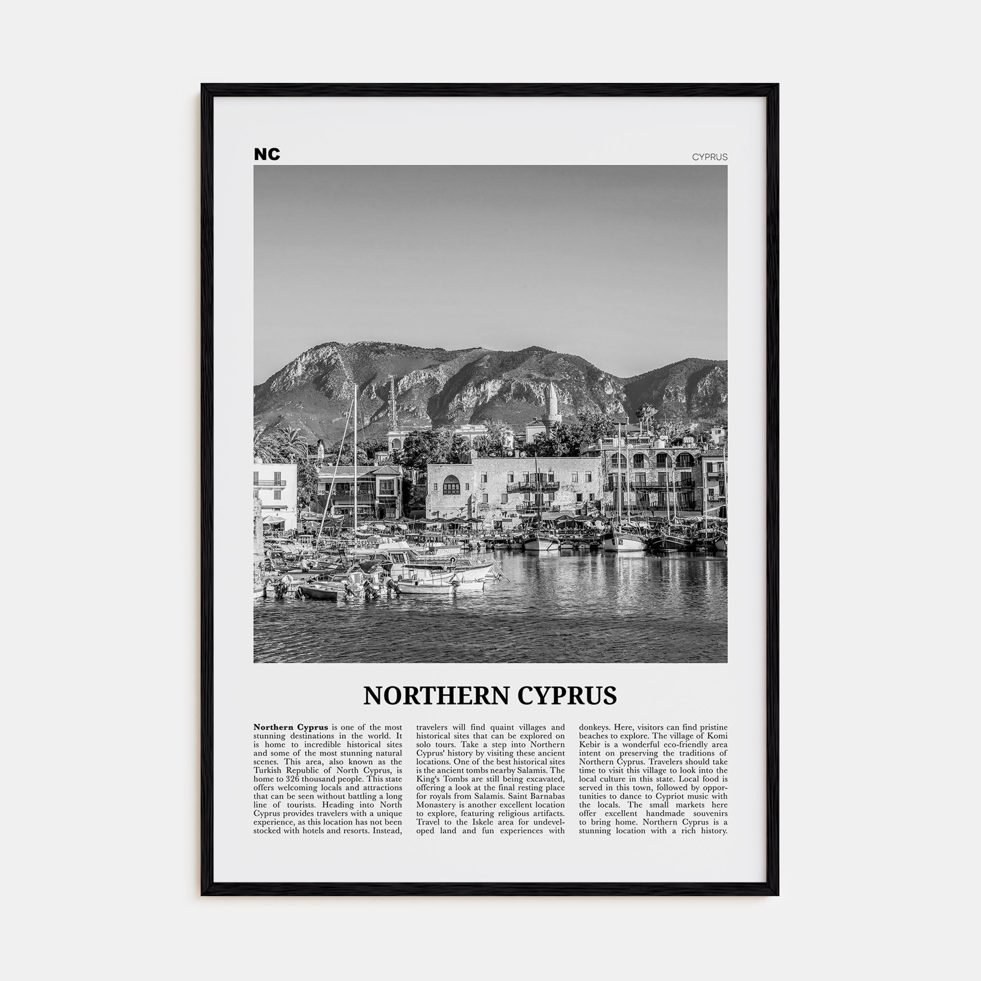 Northern Cyprus Travel B&W Poster
