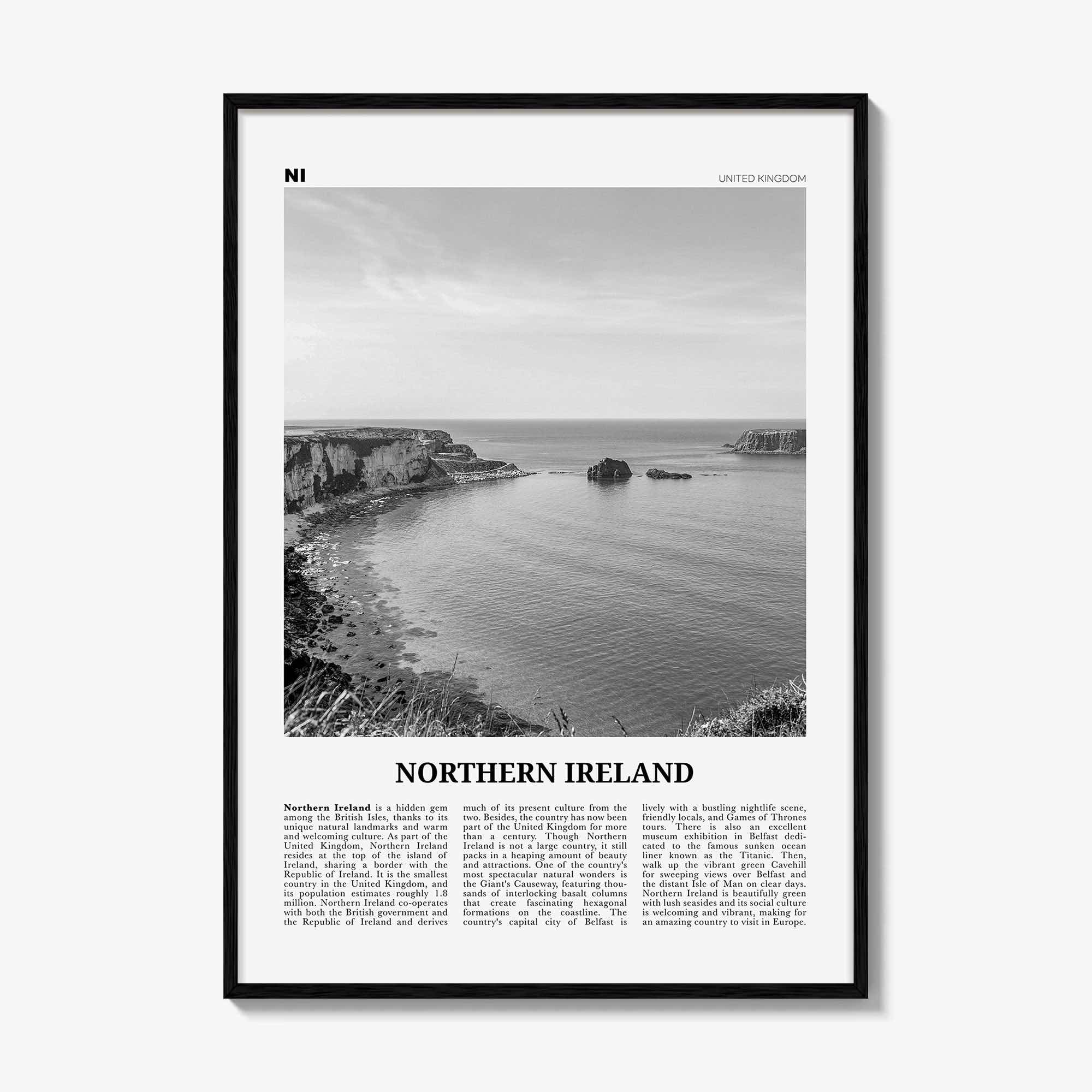 Northern Ireland Print Black and White, Northern Ireland Wall Art, Northern Ireland Poster, UK,  United Kingdom, Tuaisceart Éireann, Belfast