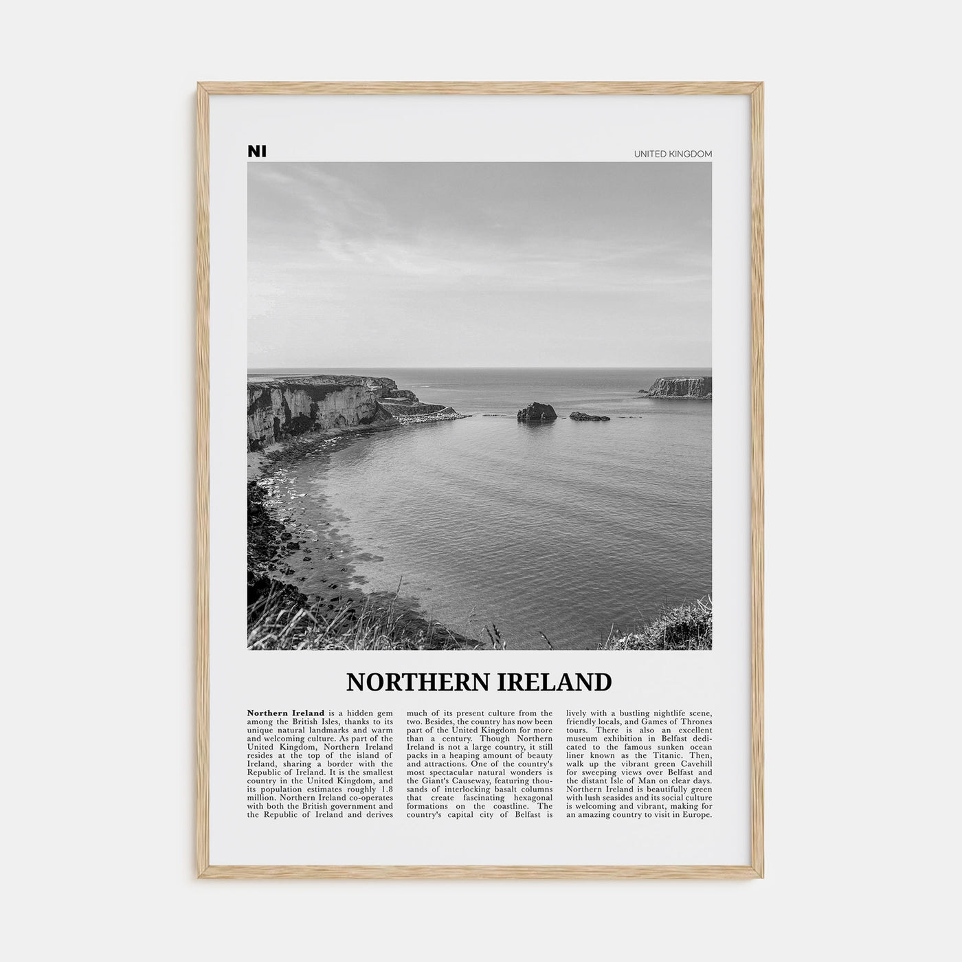Northern Ireland Travel B&W Poster