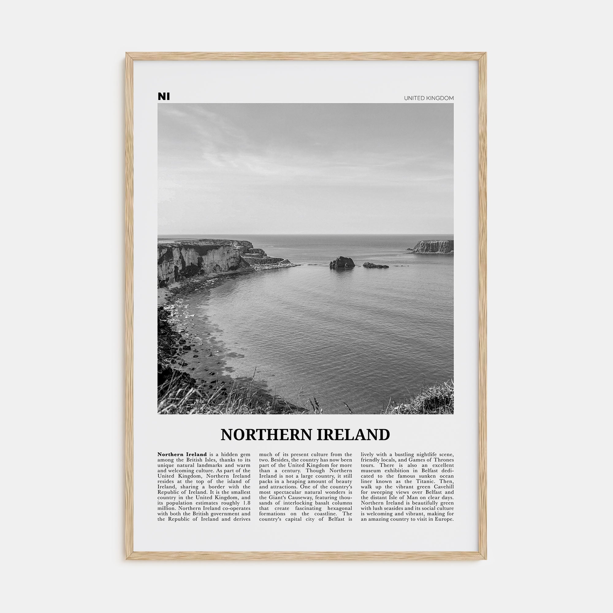 Northern Ireland Travel B&W Poster