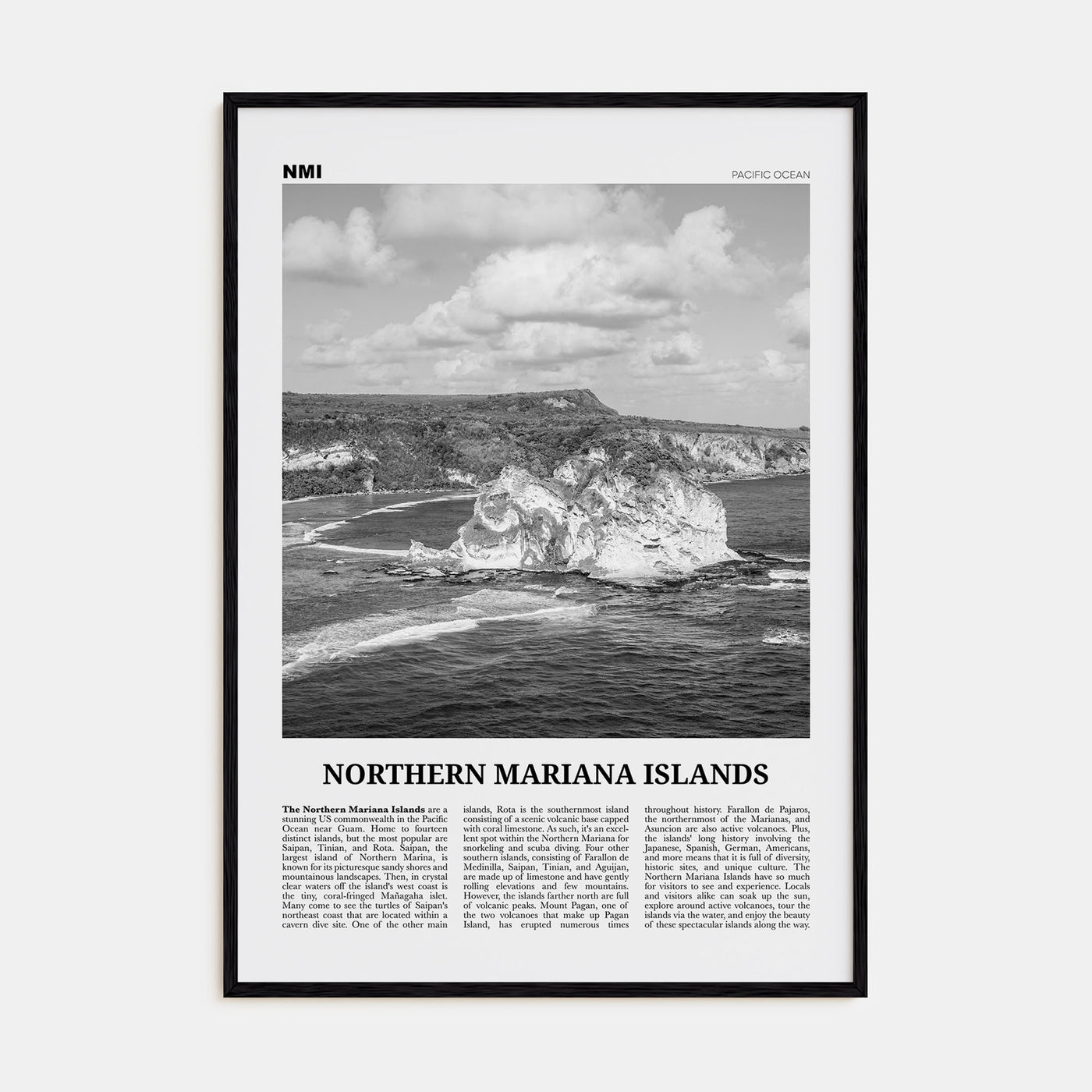 Northern Mariana Islands Travel B&W Poster