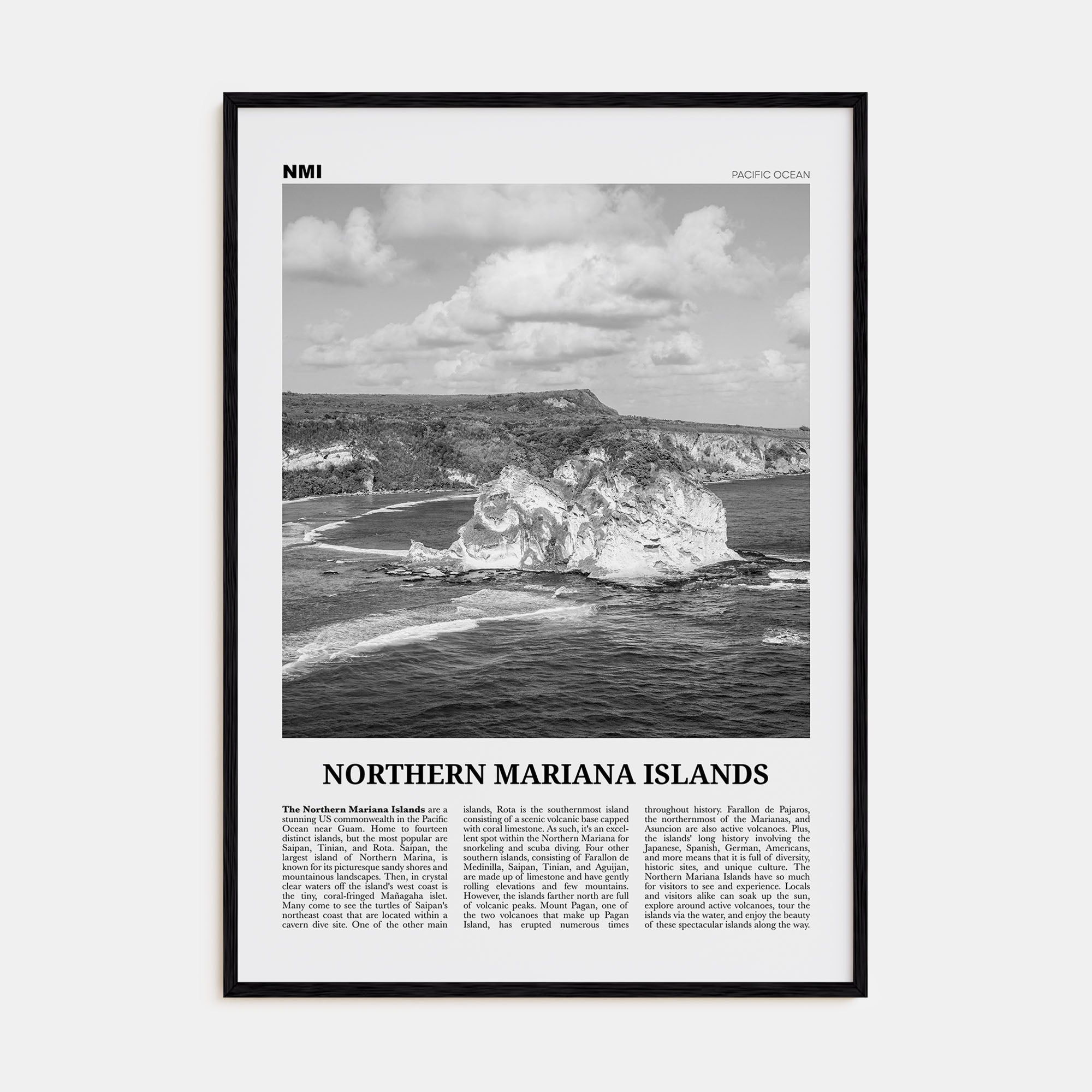 Northern Mariana Islands Travel B&W Poster