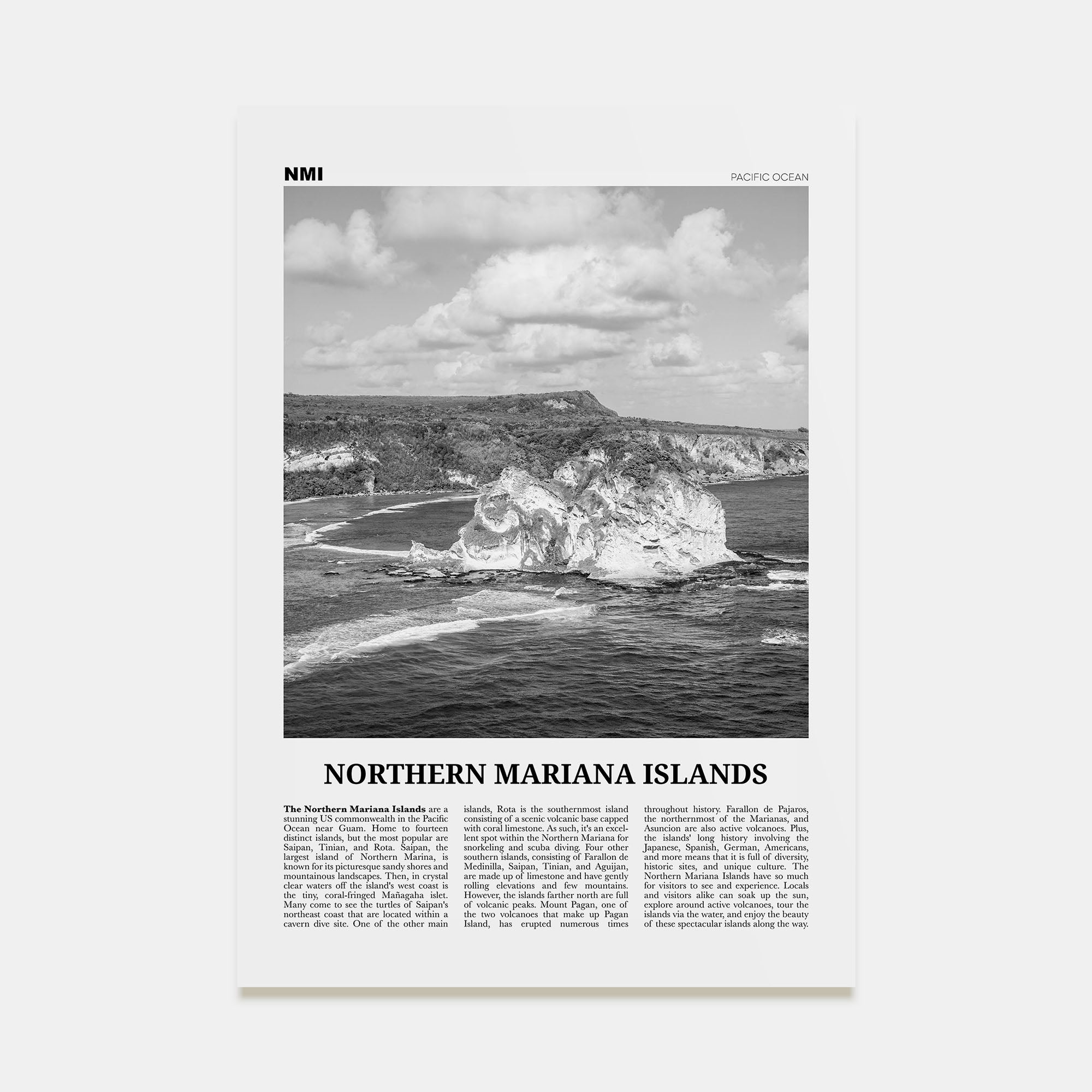 Northern Mariana Islands Travel B&W Poster