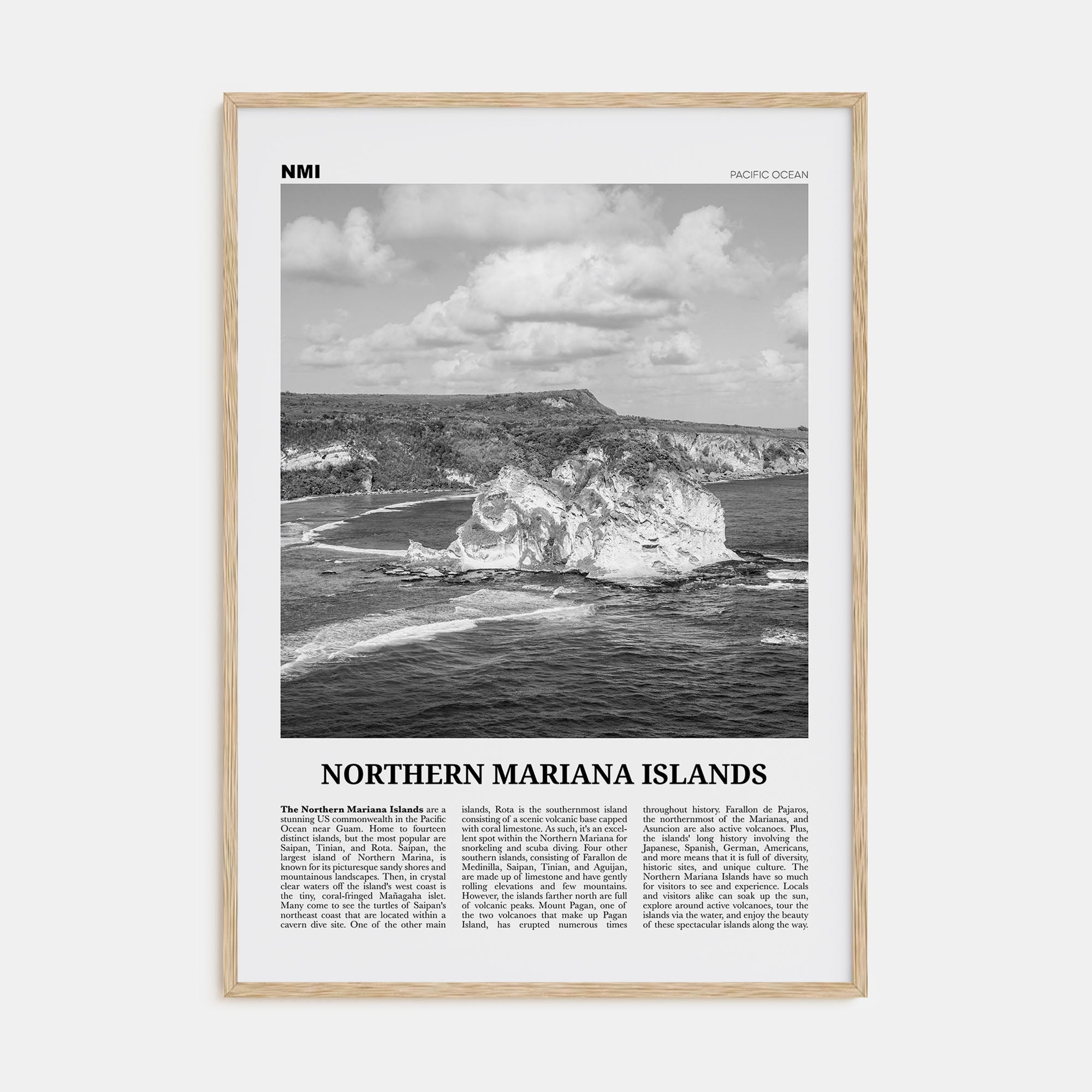 Northern Mariana Islands Travel B&W Poster