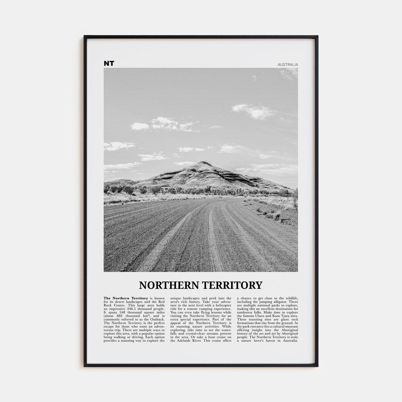 Northern Territory Travel B&W Poster