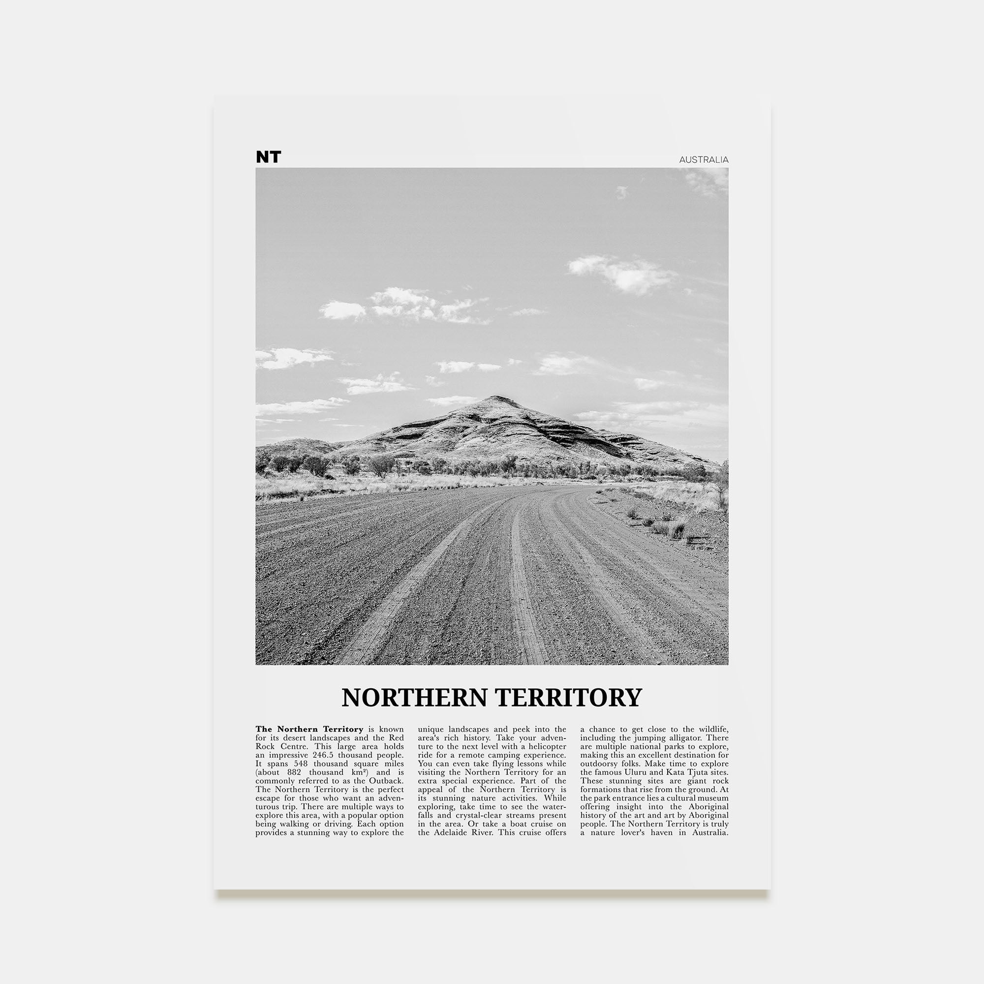 Northern Territory Travel B&W Poster