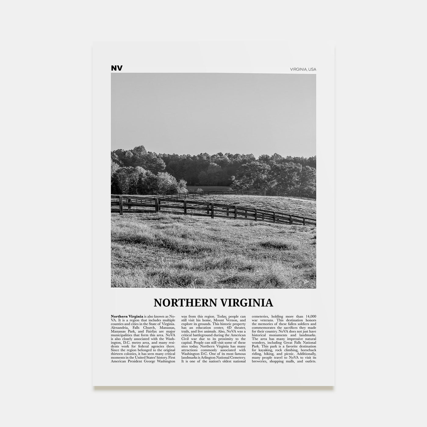 Northern Virginia Travel B&W Poster