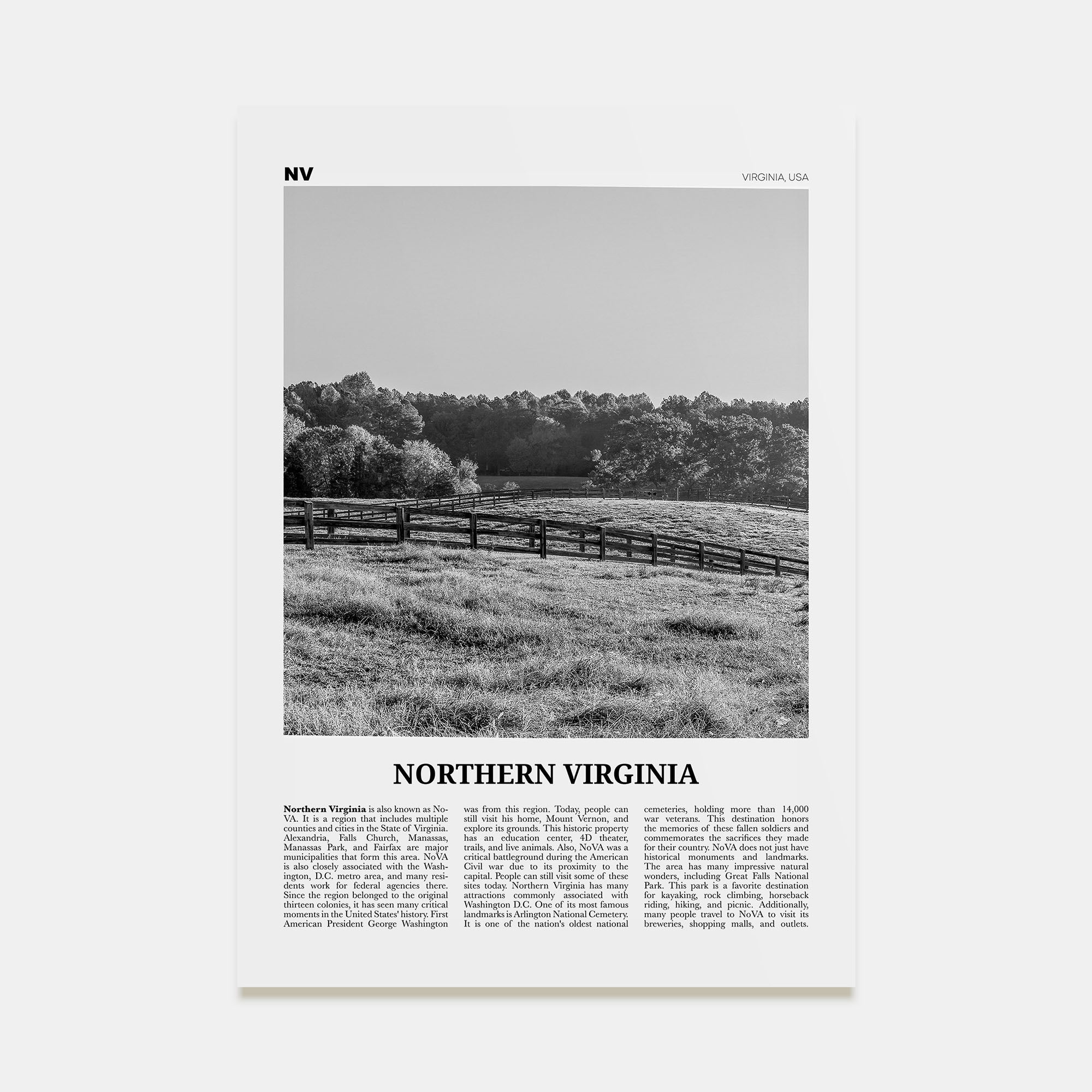 Northern Virginia Travel B&W Poster