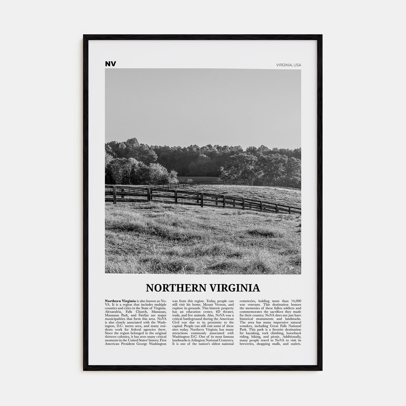 Northern Virginia Travel B&W Poster