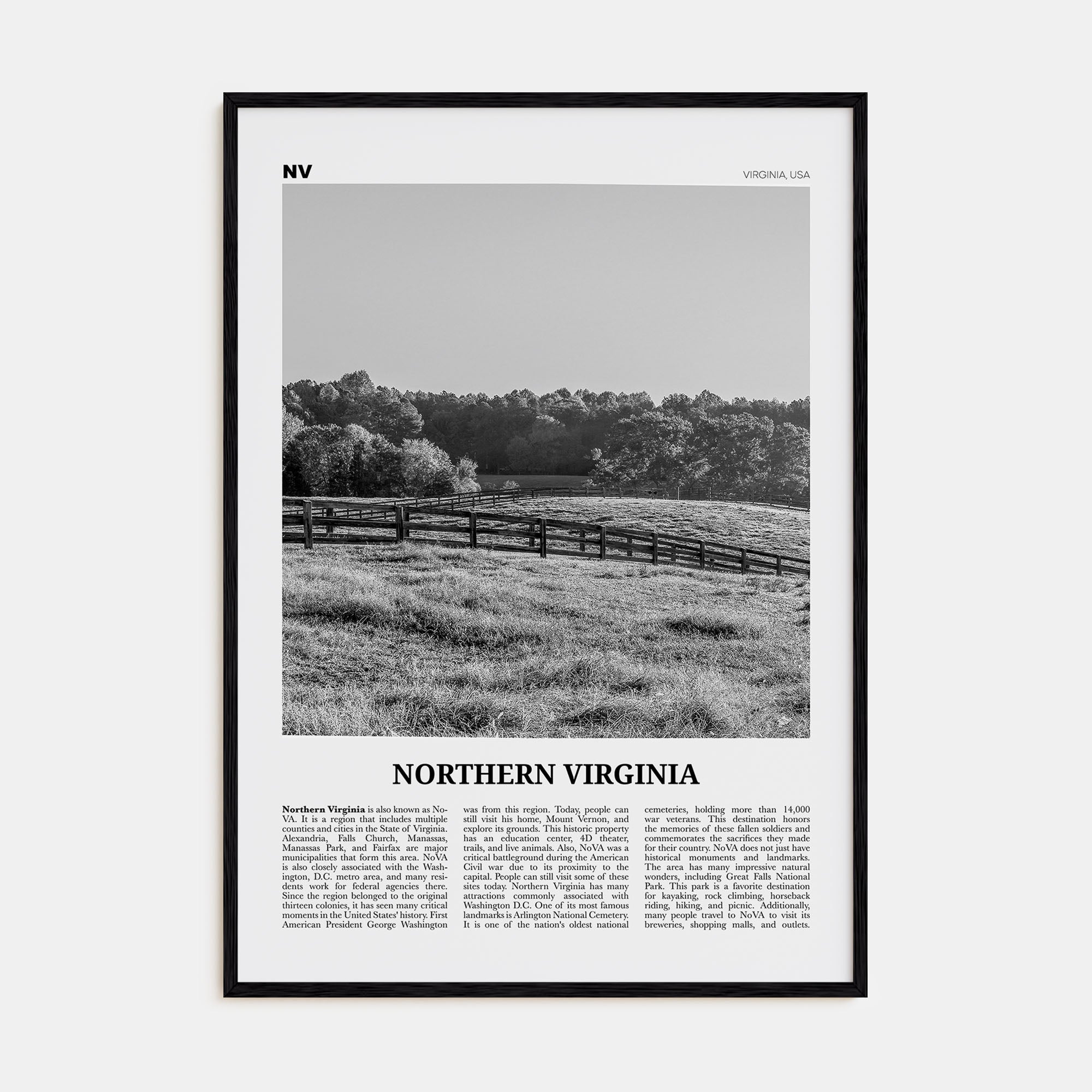 Northern Virginia Travel B&W Poster