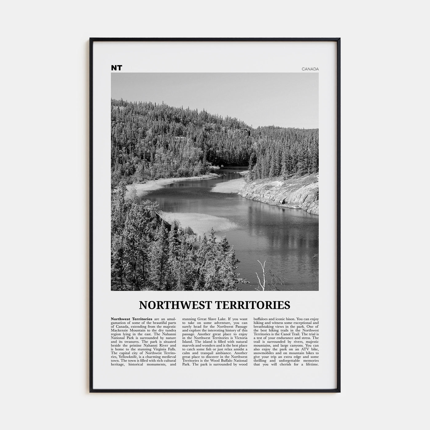 Northwest Territories Travel B&W Poster