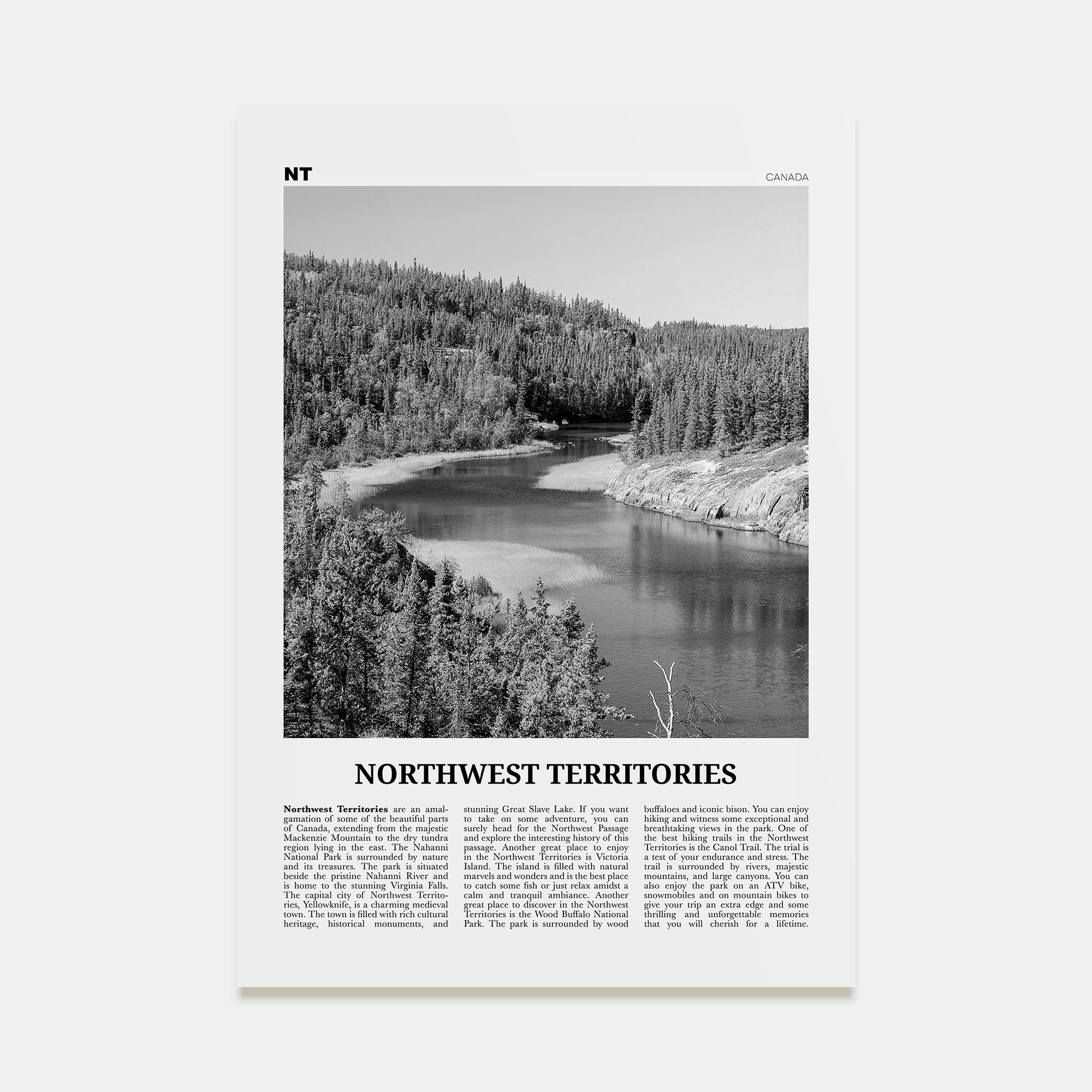 Northwest Territories Travel B&W Poster