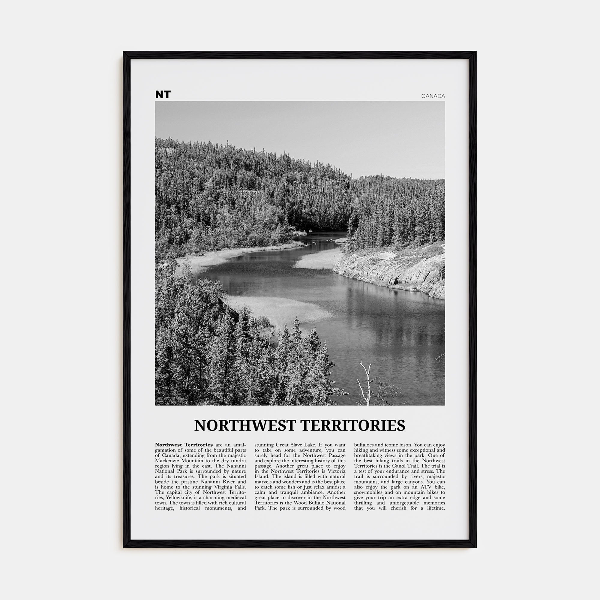 Northwest Territories Travel B&W Poster