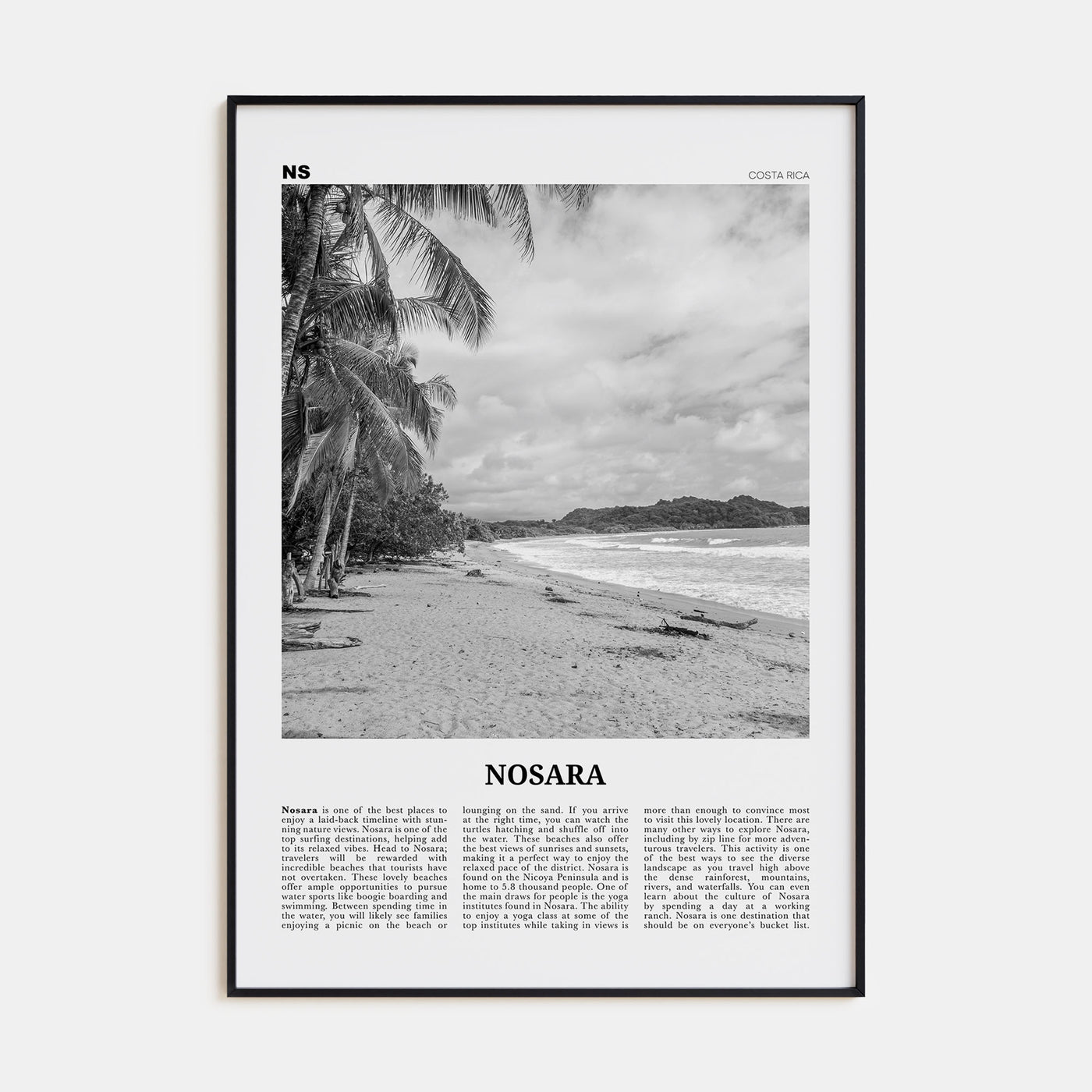 Nosara Travel B&W Poster