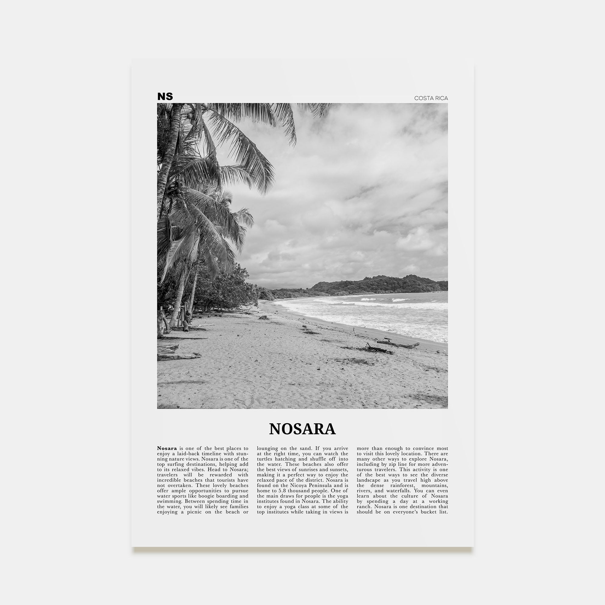 Nosara Travel B&W Poster