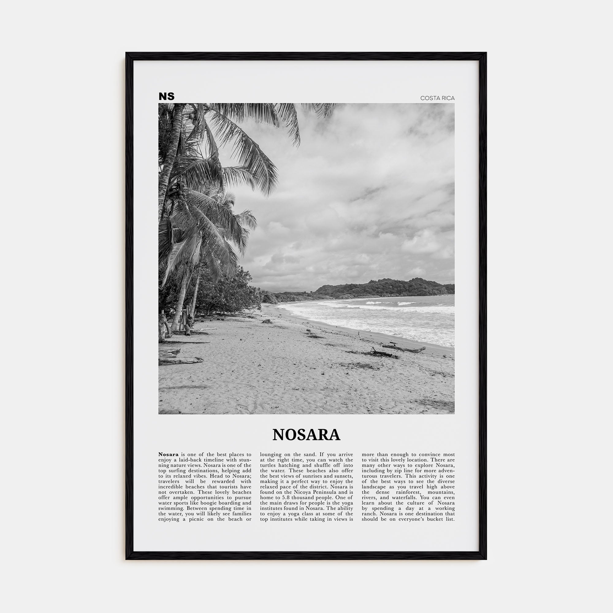 Nosara Travel B&W Poster
