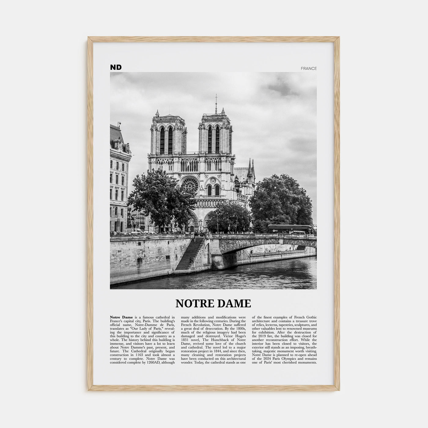 Notre Dame, France Travel B&W Poster