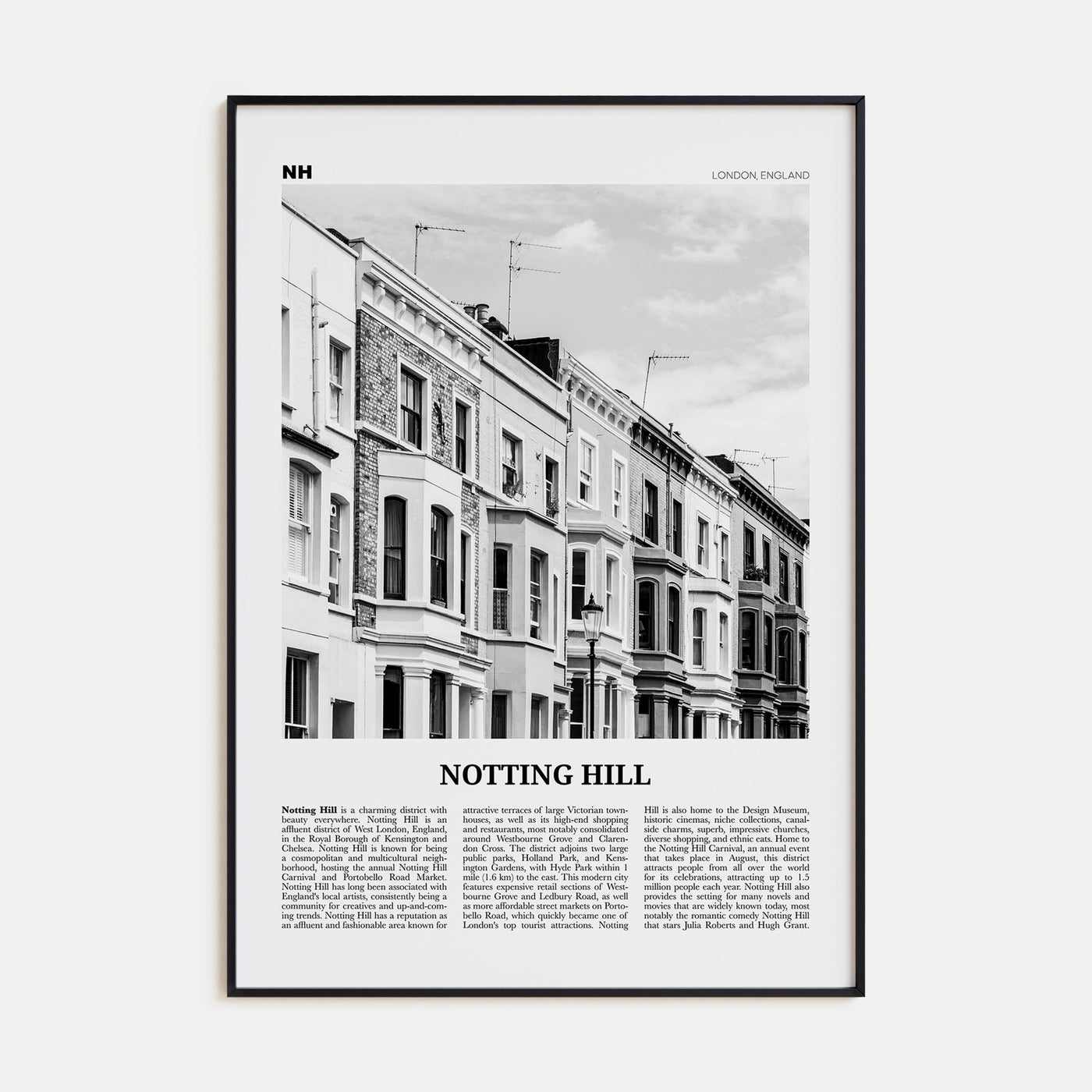 Notting Hill Travel B&W Poster