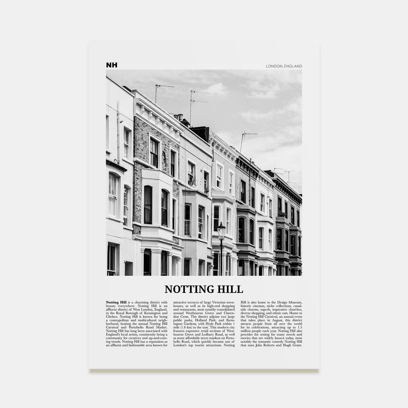 Notting Hill Travel B&W Poster