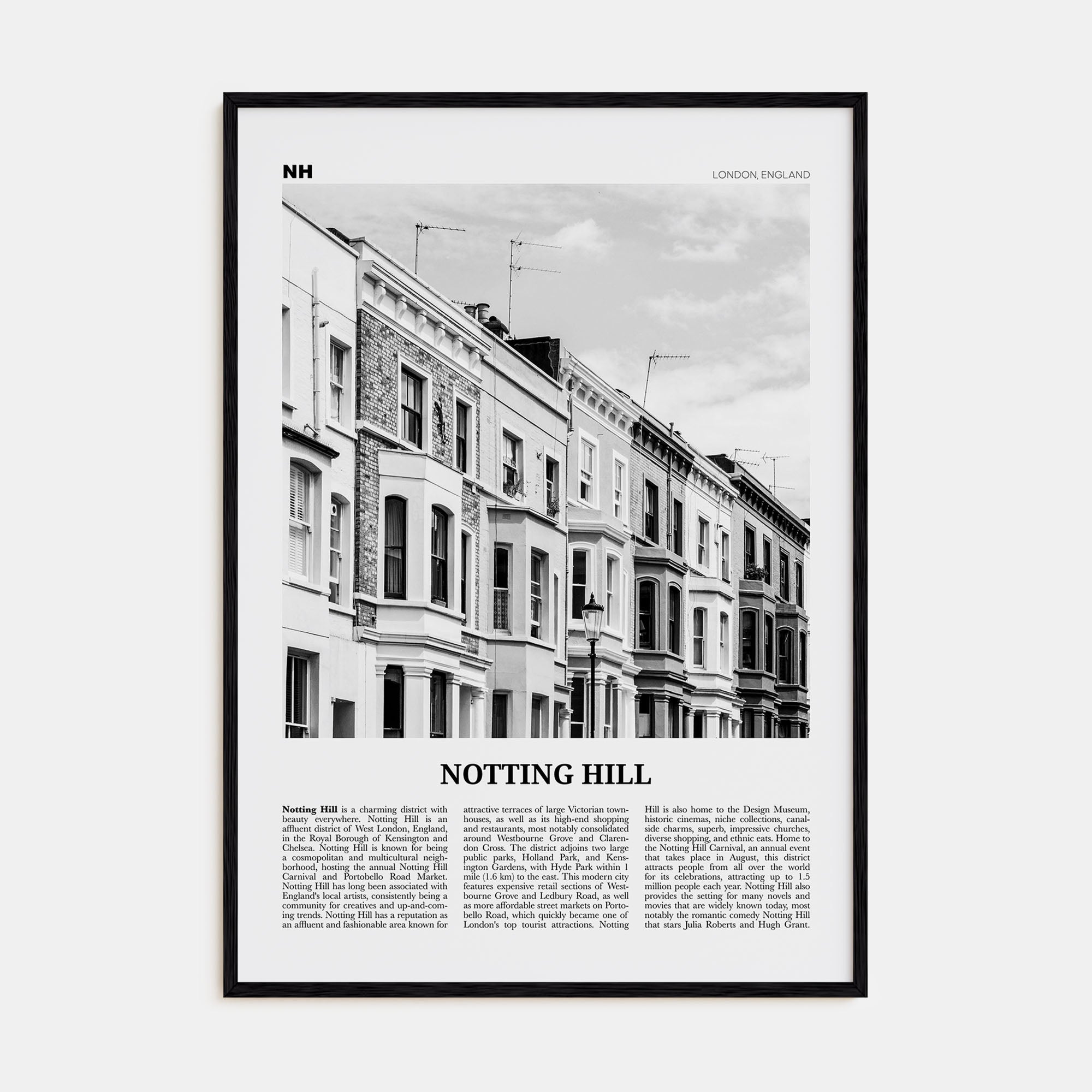 Notting Hill Travel B&W Poster