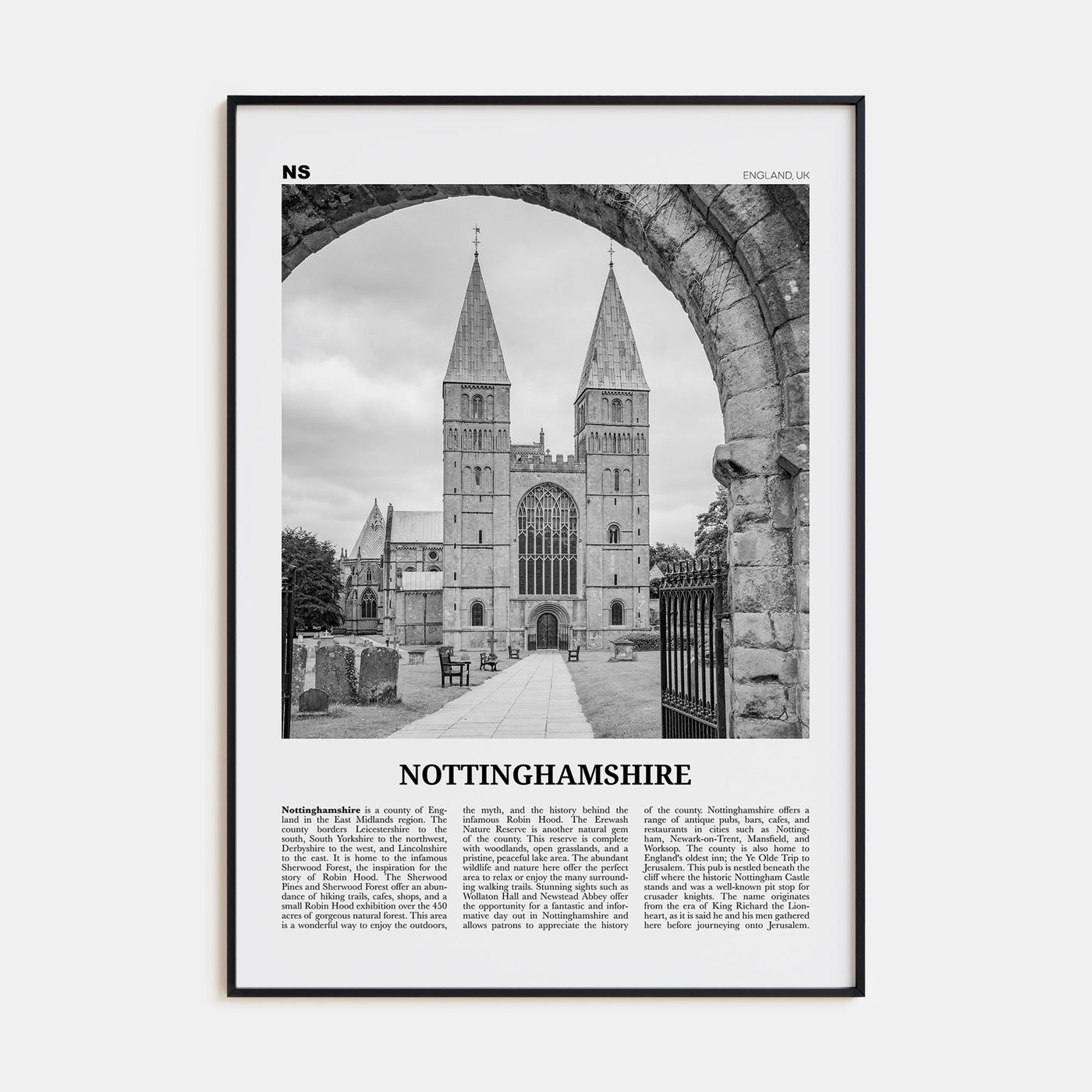 Nottinghamshire Travel B&W Poster