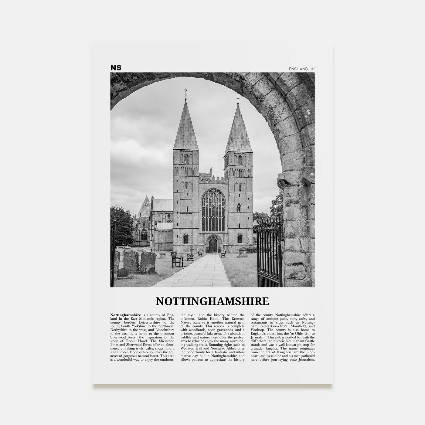 Nottinghamshire Travel B&W Poster