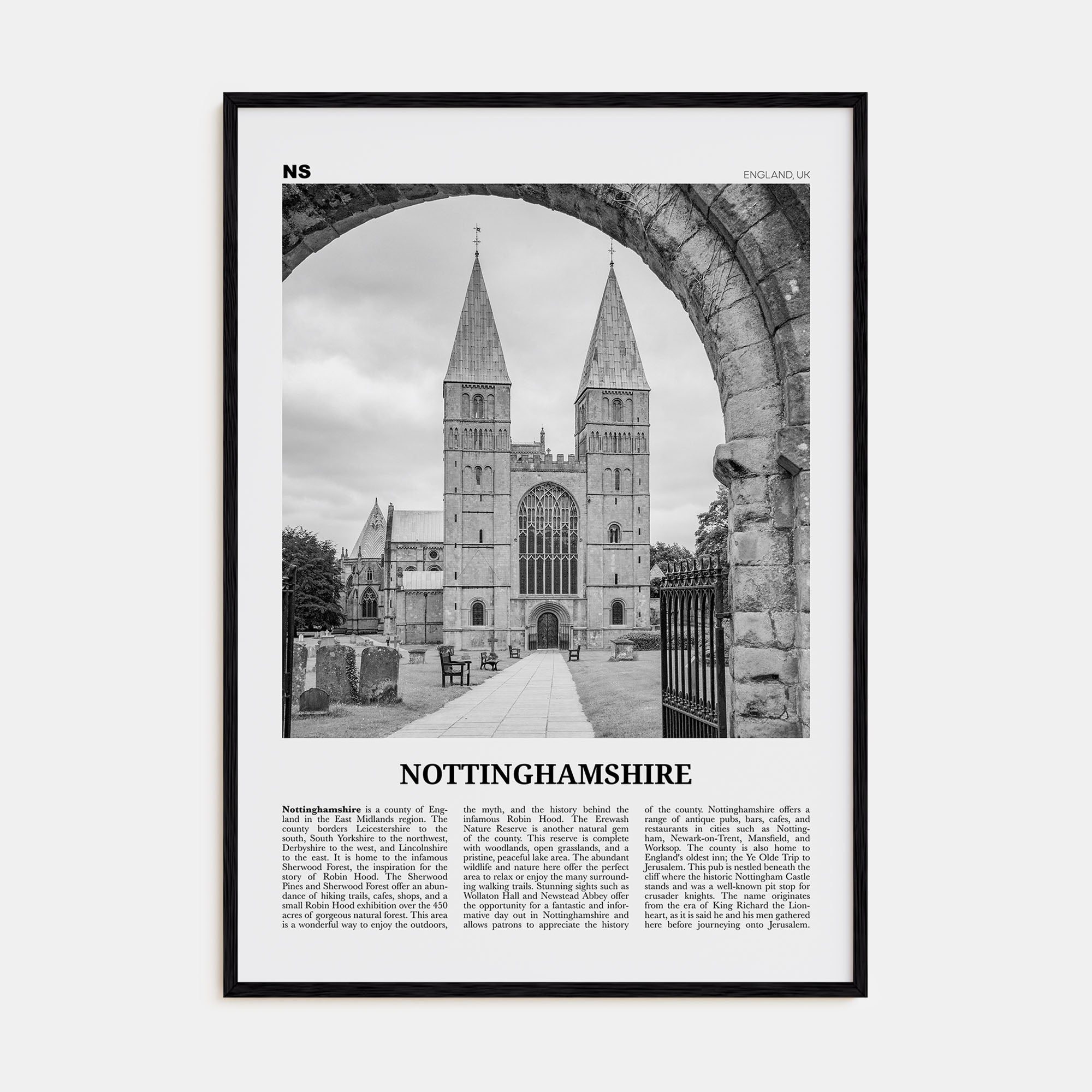 Nottinghamshire Travel B&W Poster