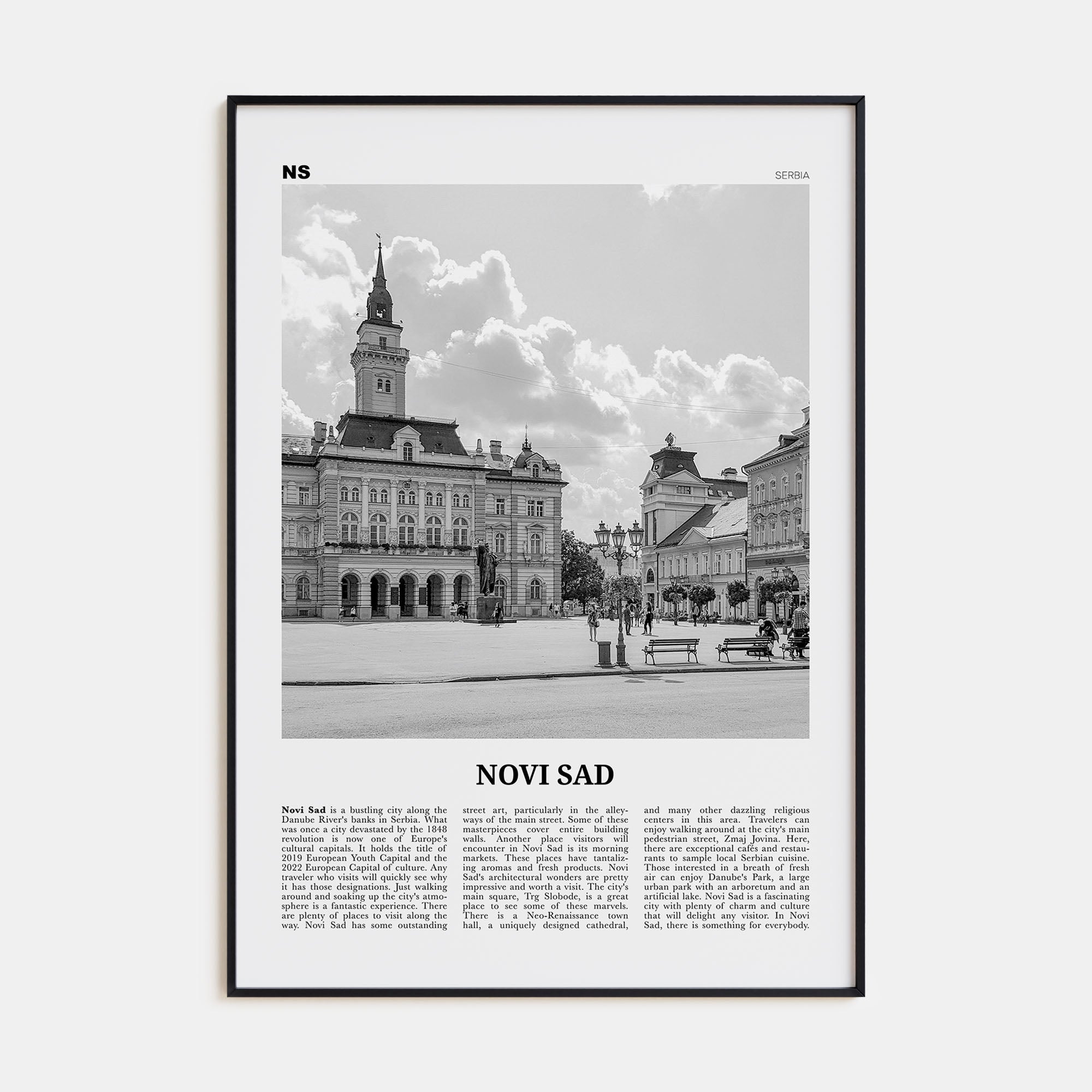 Novi Sad Travel B&W Poster
