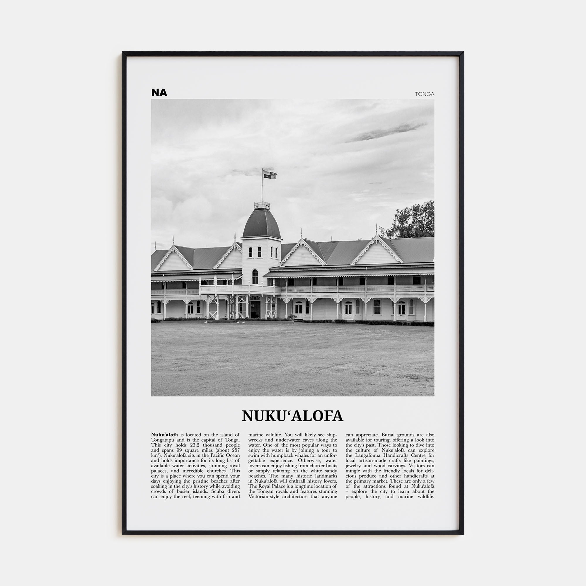 Nuku'alofa Travel B&W Poster