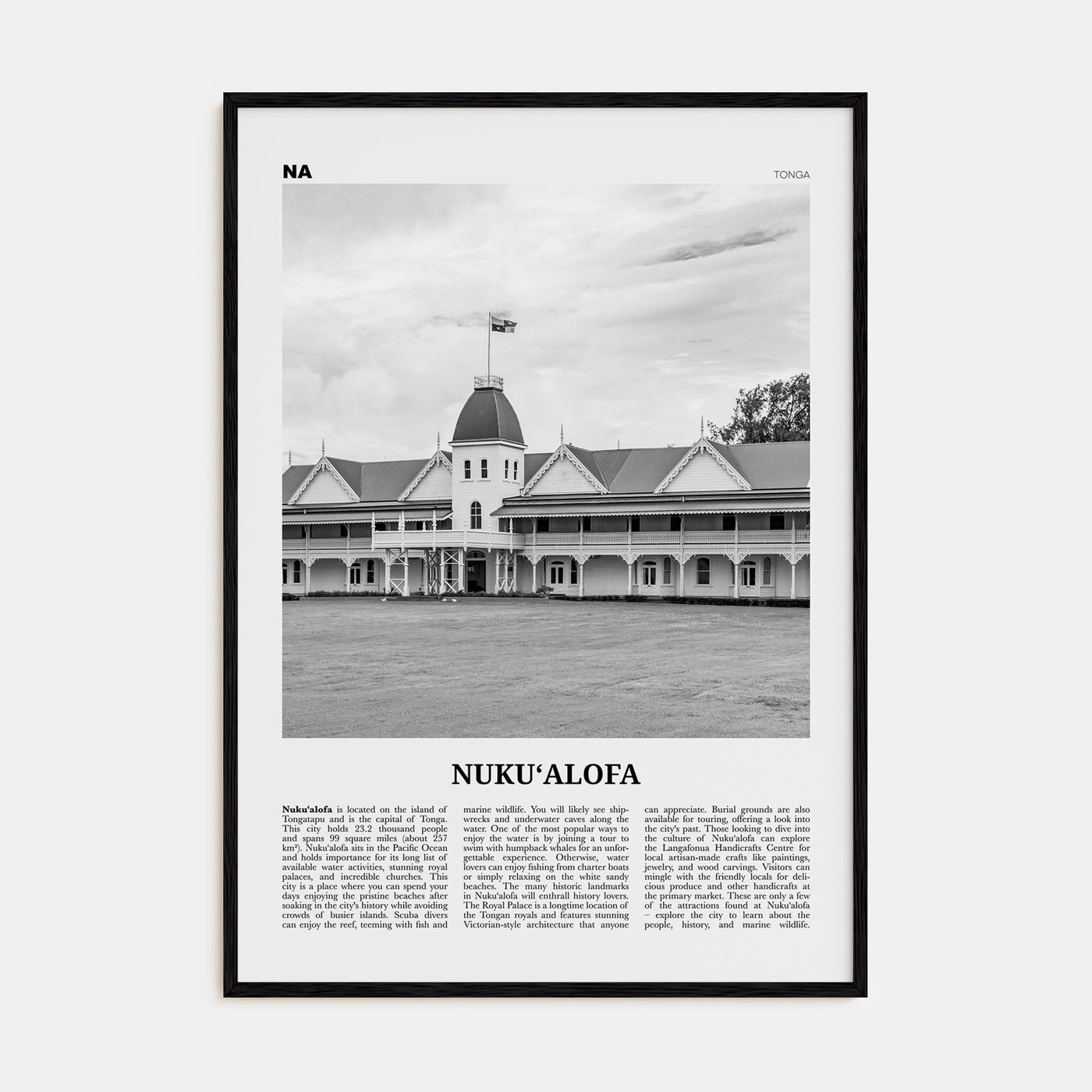 Nuku'alofa Travel B&W Poster