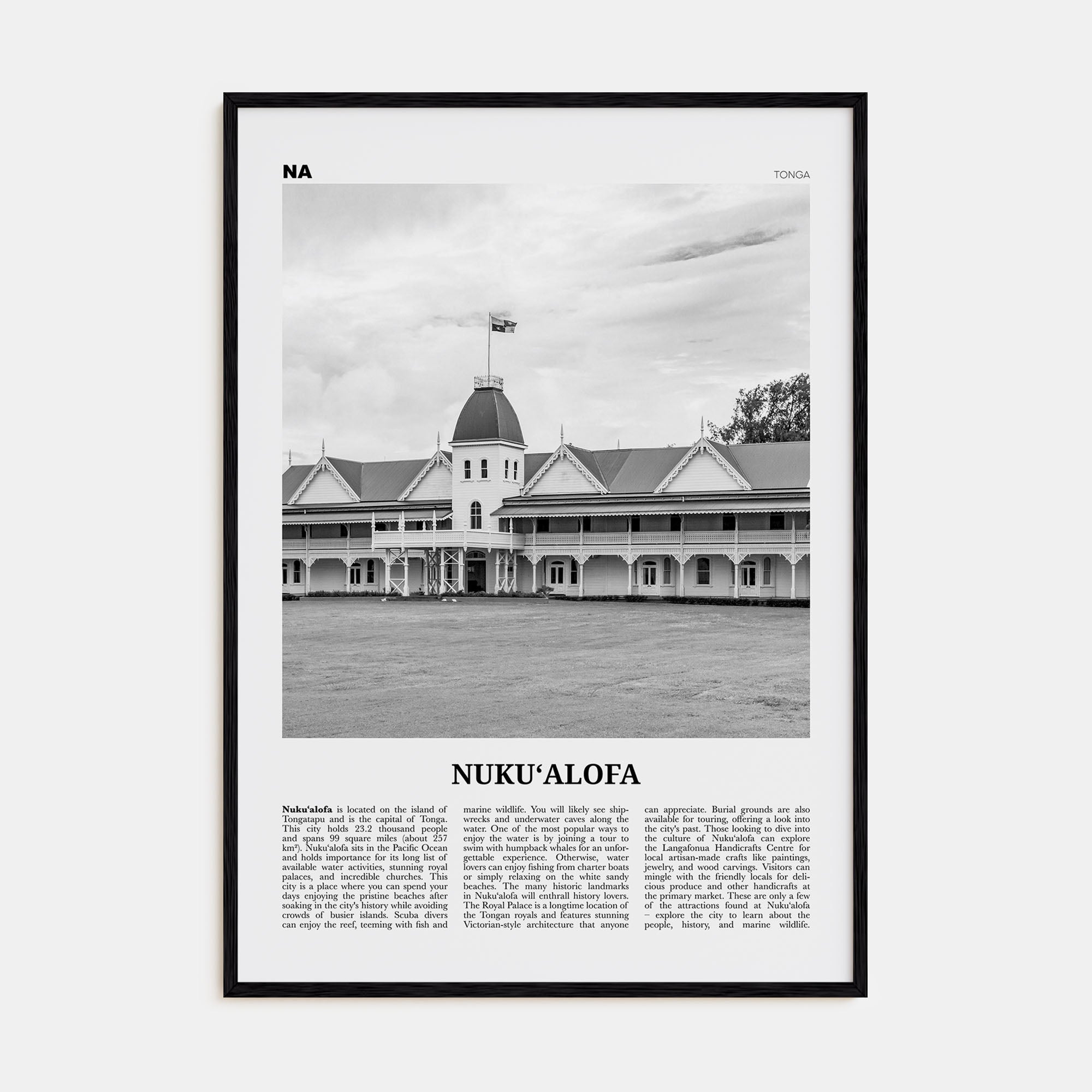 Nuku'alofa Travel B&W Poster