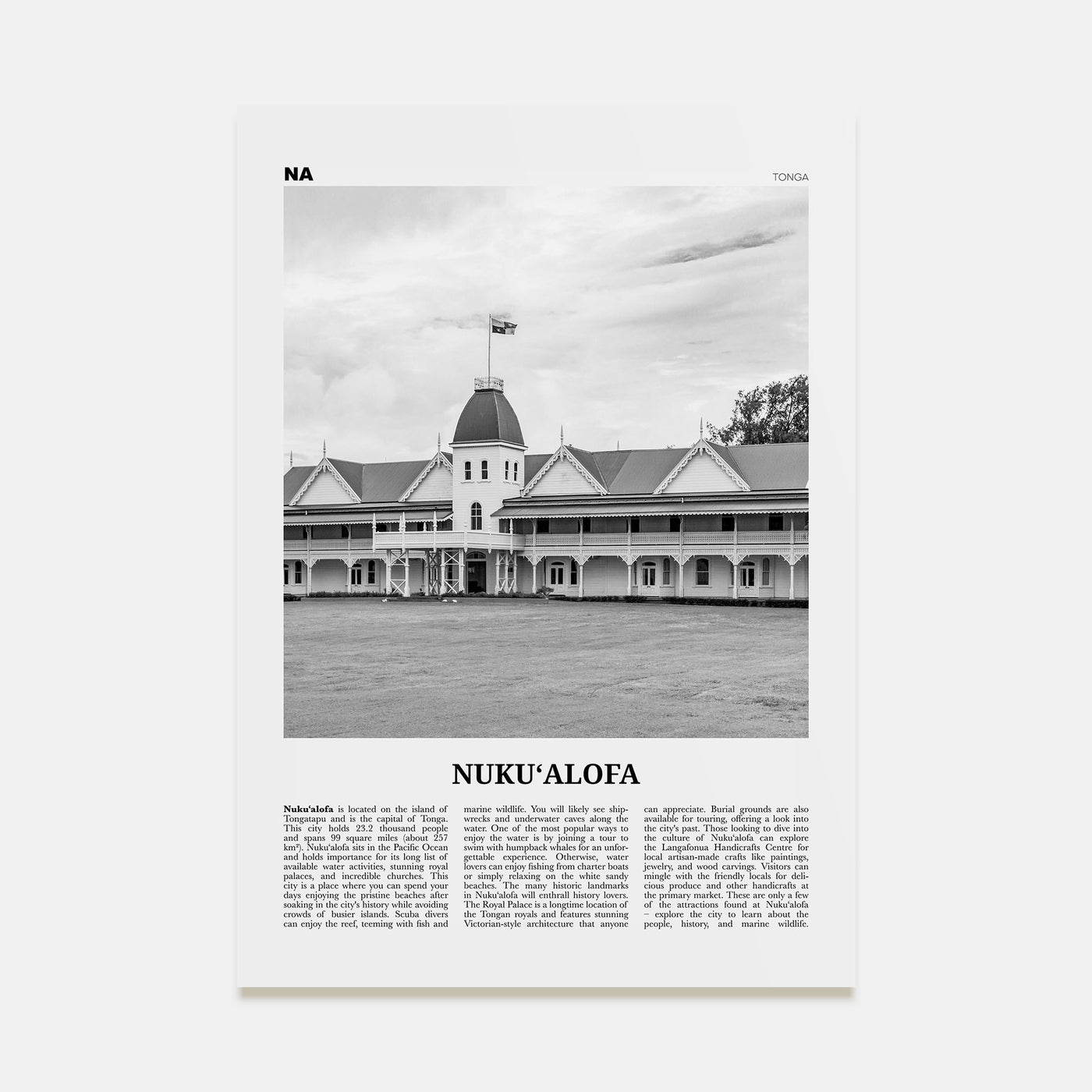 Nuku'alofa Travel B&W Poster