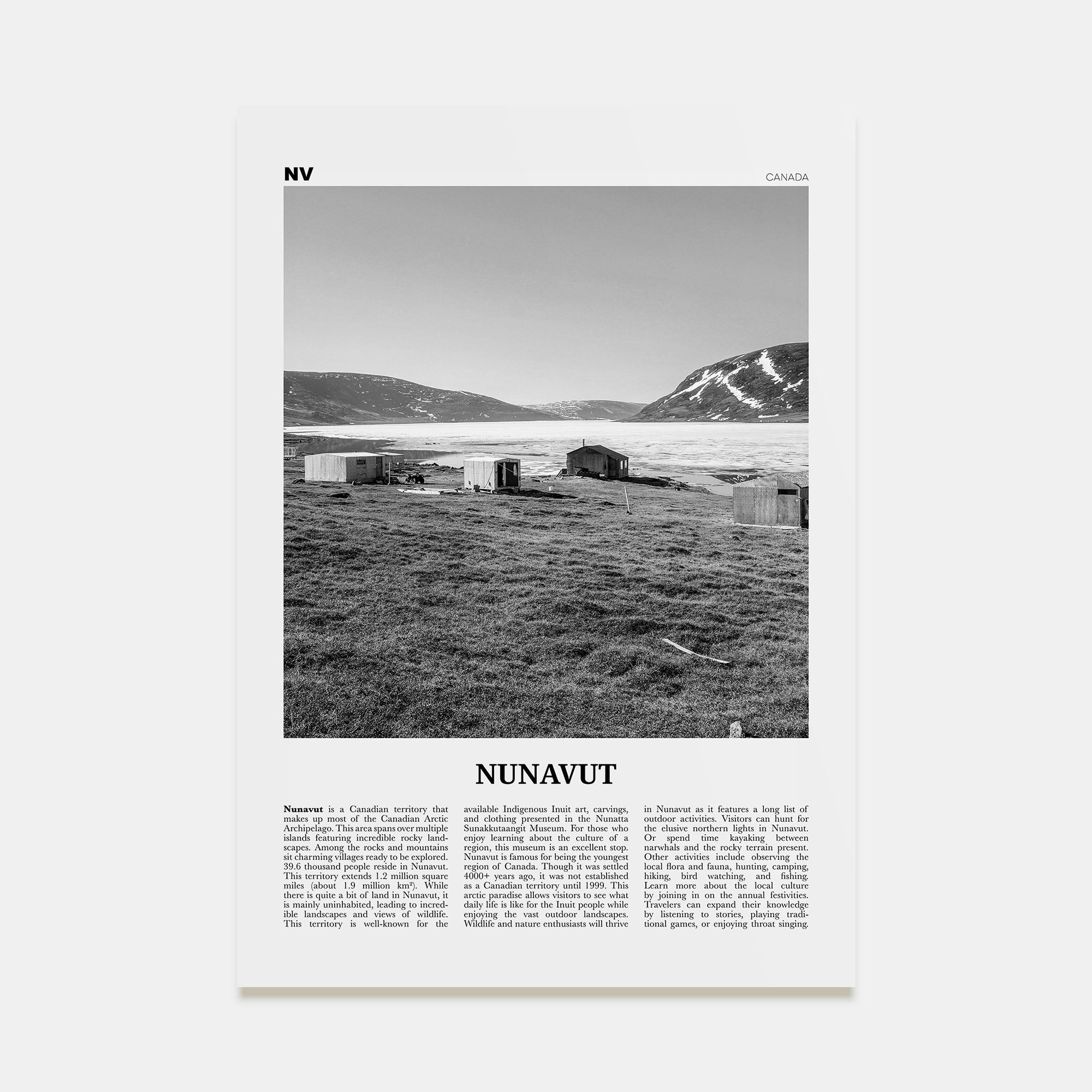 Nunavut Travel B&W Poster