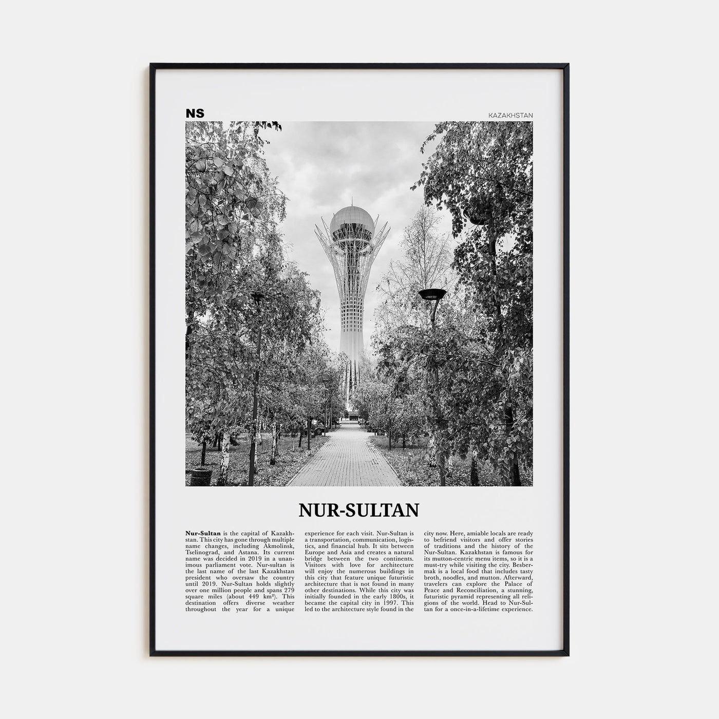Nur-Sultan Travel B&W Poster