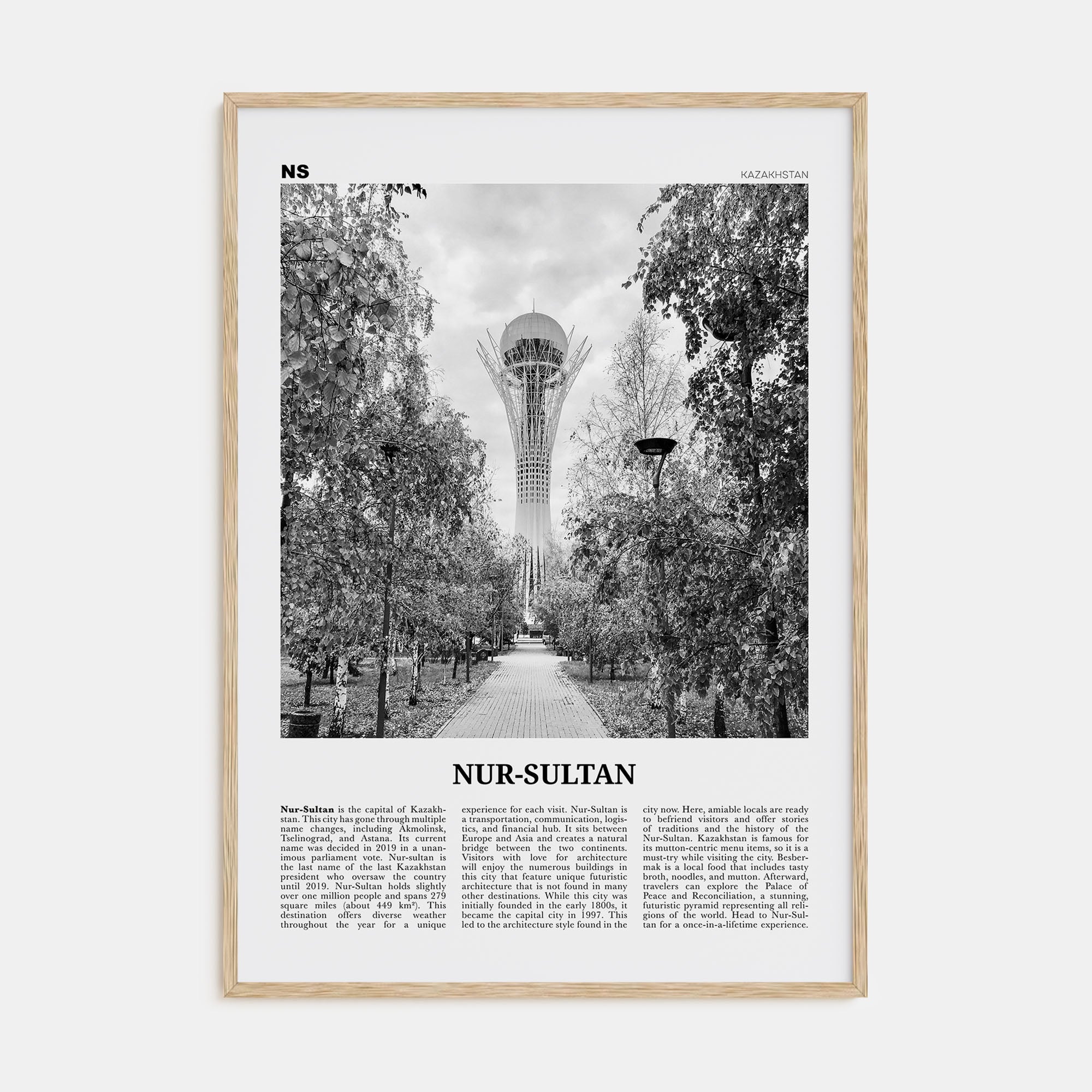 Nur-Sultan Travel B&W Poster