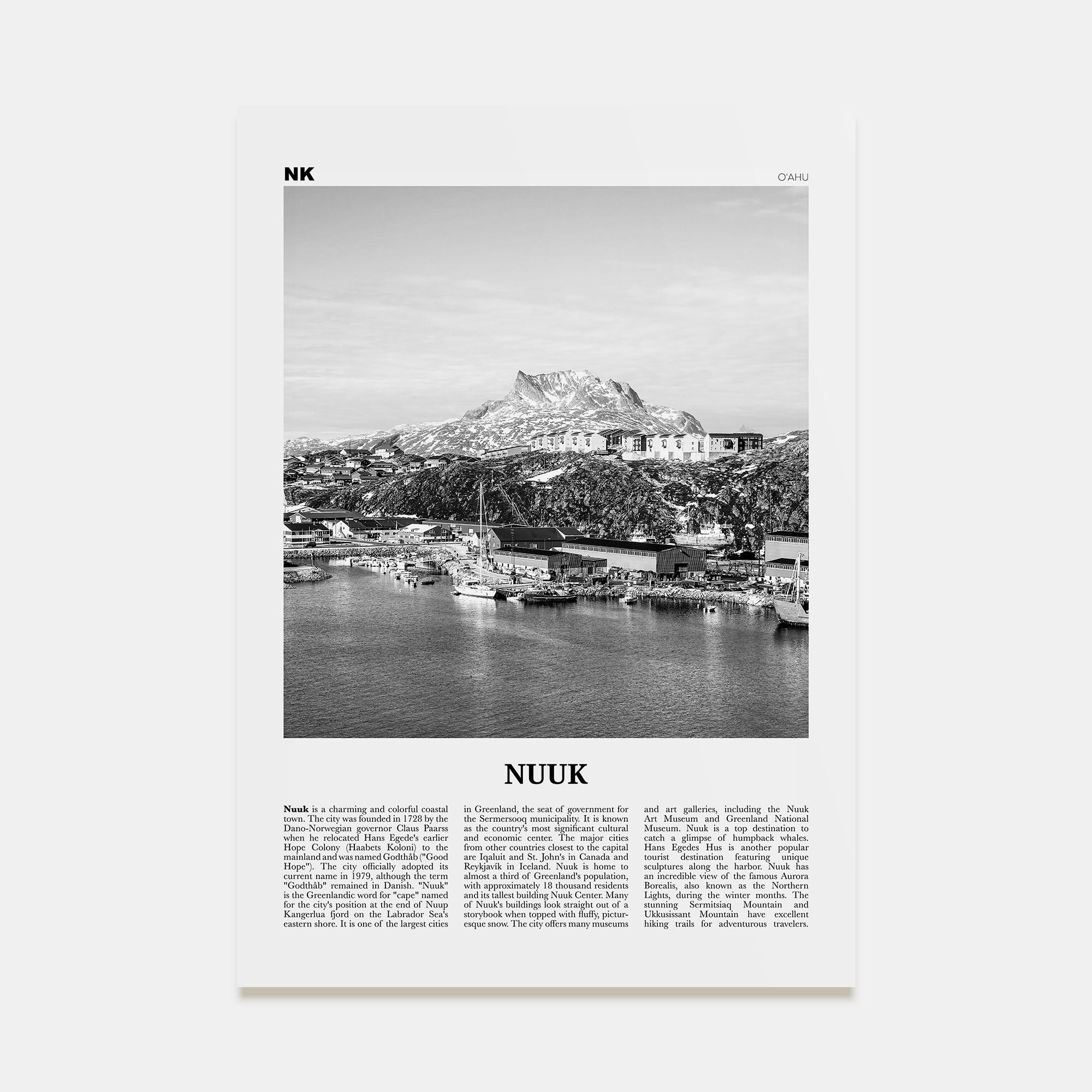 Nuuk Travel B&W Poster