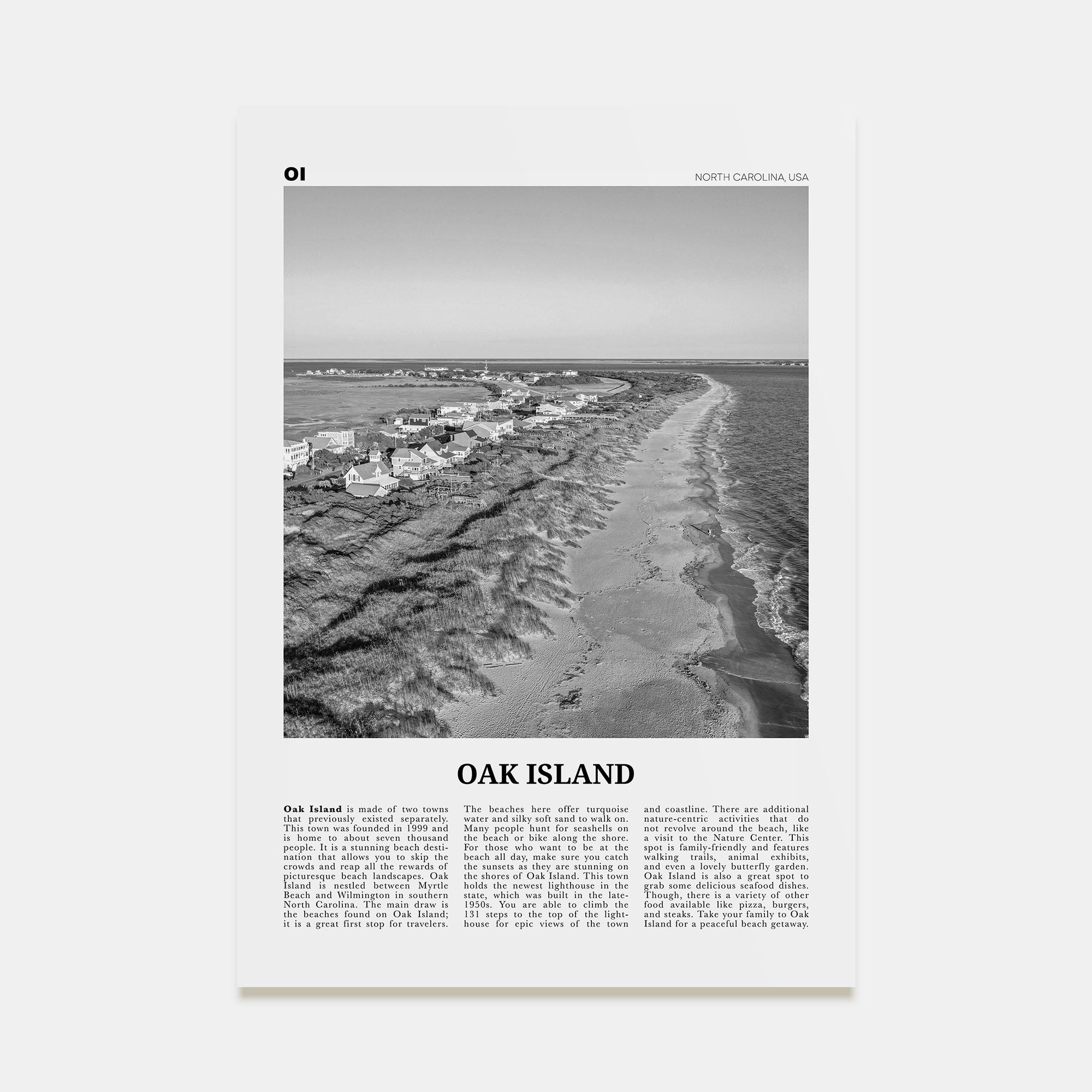 Oak Island Travel B&W Poster