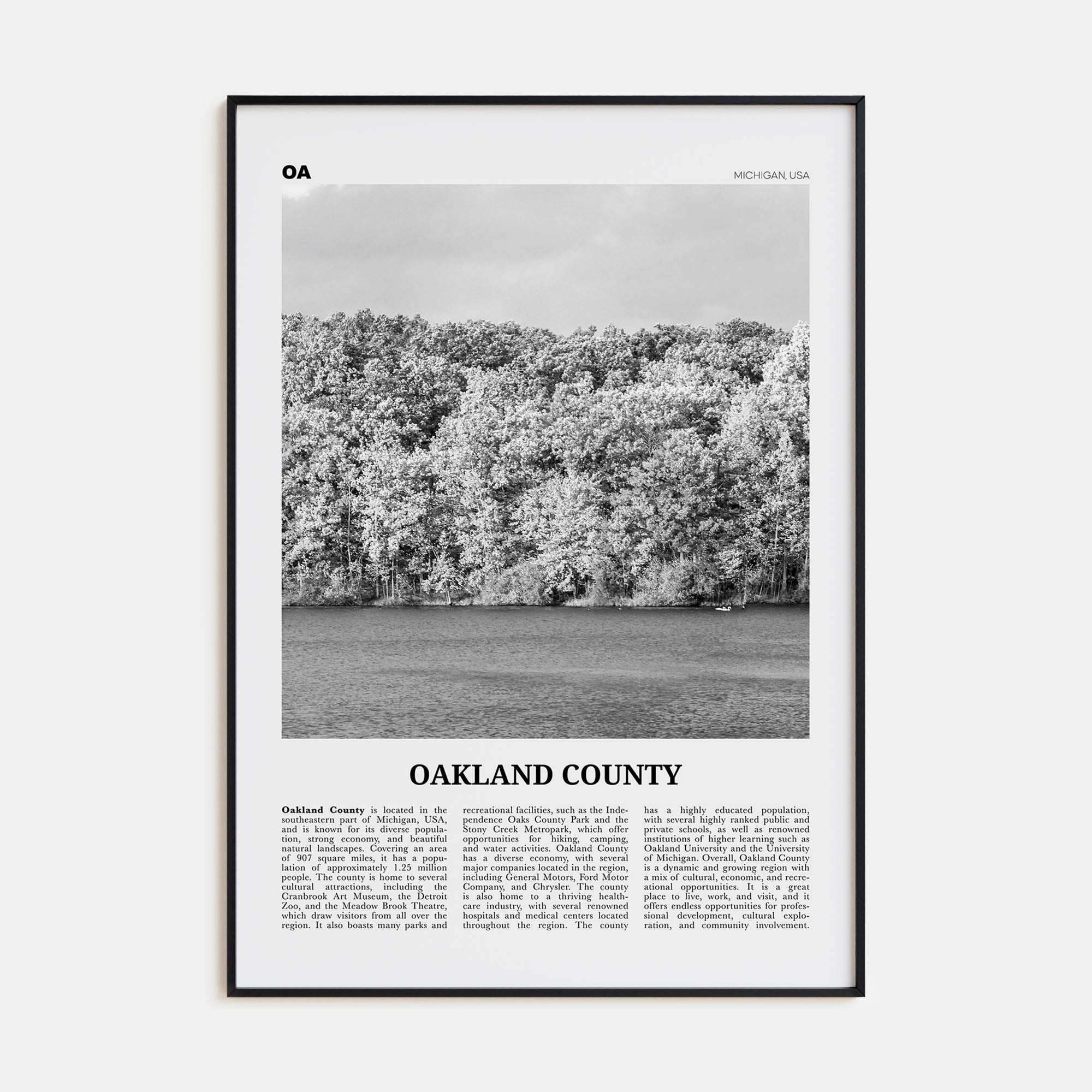 Oakland County Travel B&W Poster