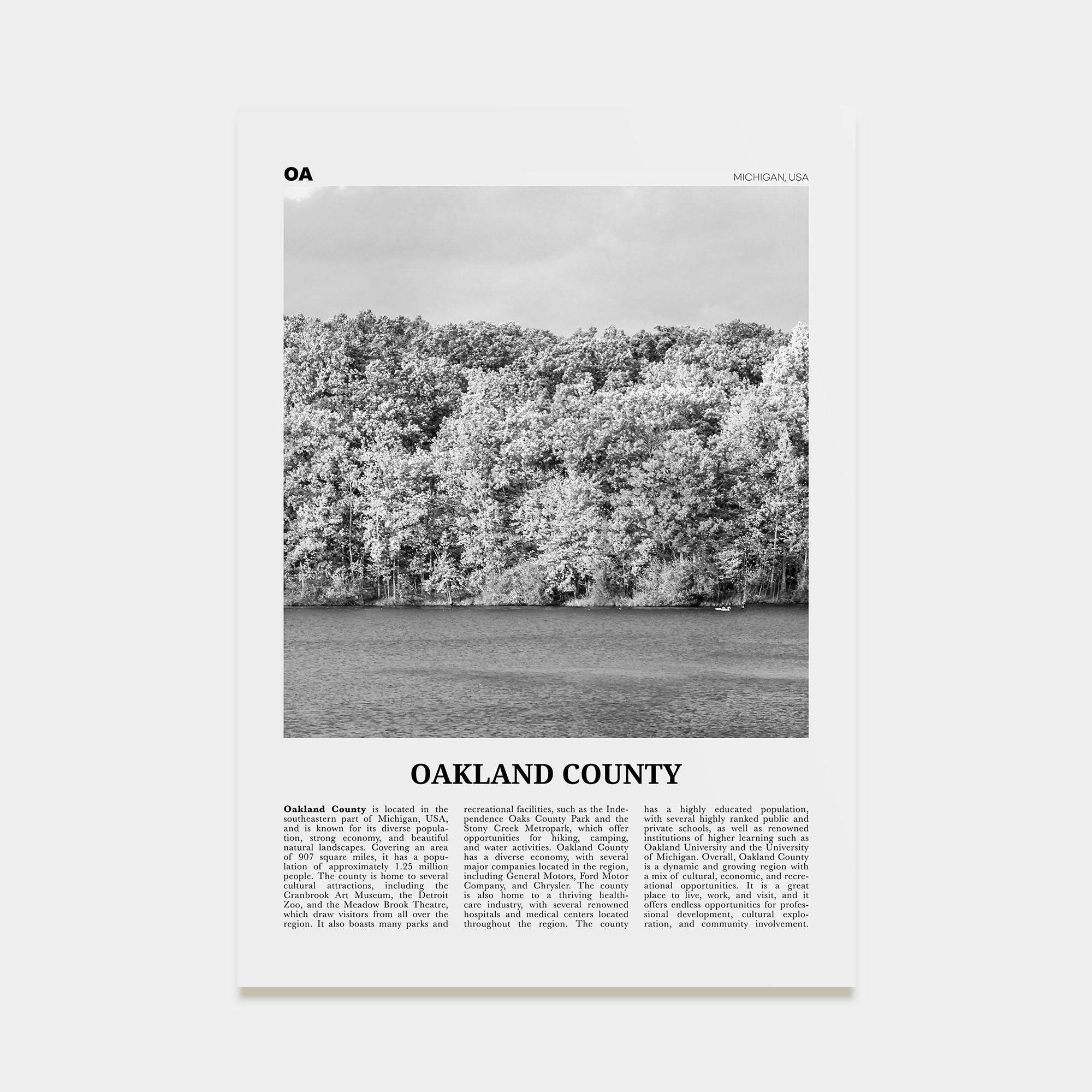 Oakland County Travel B&W Poster