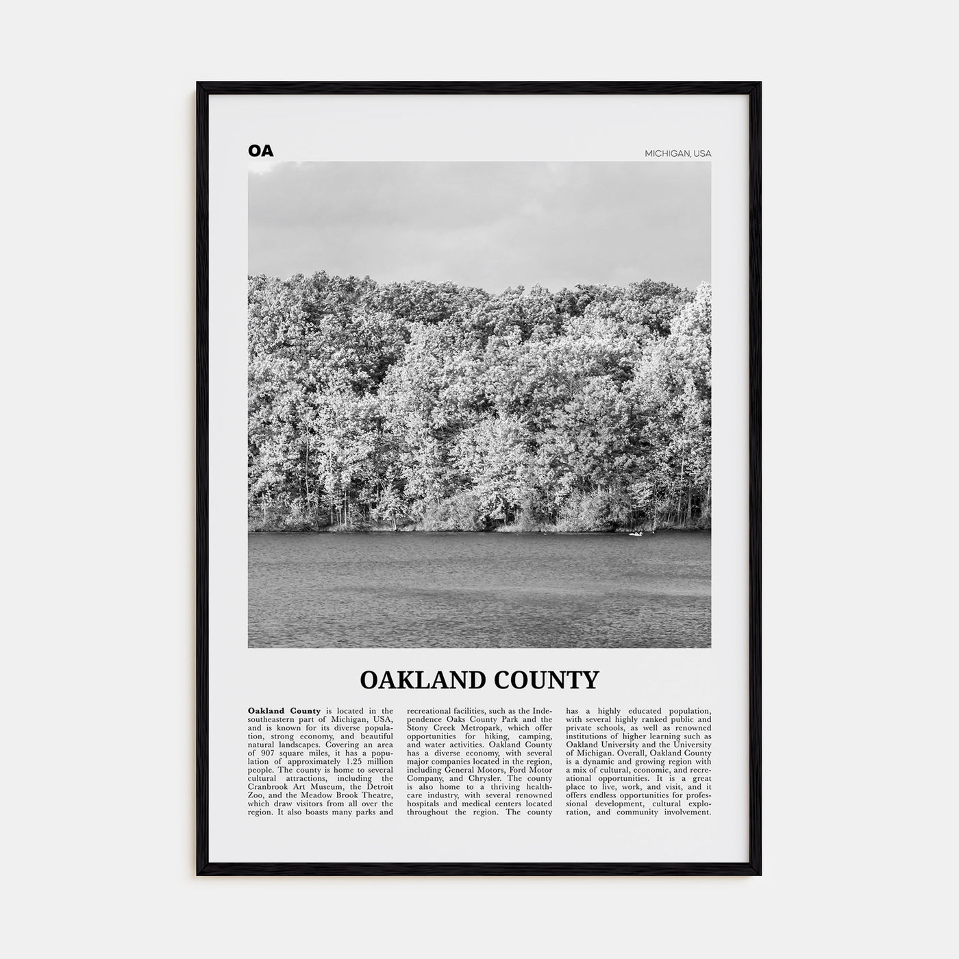 Oakland County Travel B&W Poster