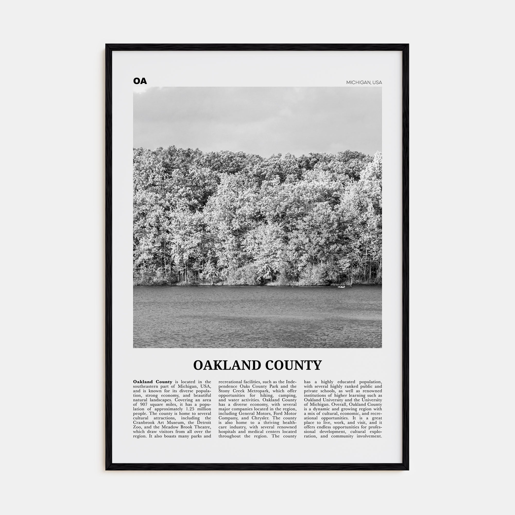 Oakland County Travel B&W Poster
