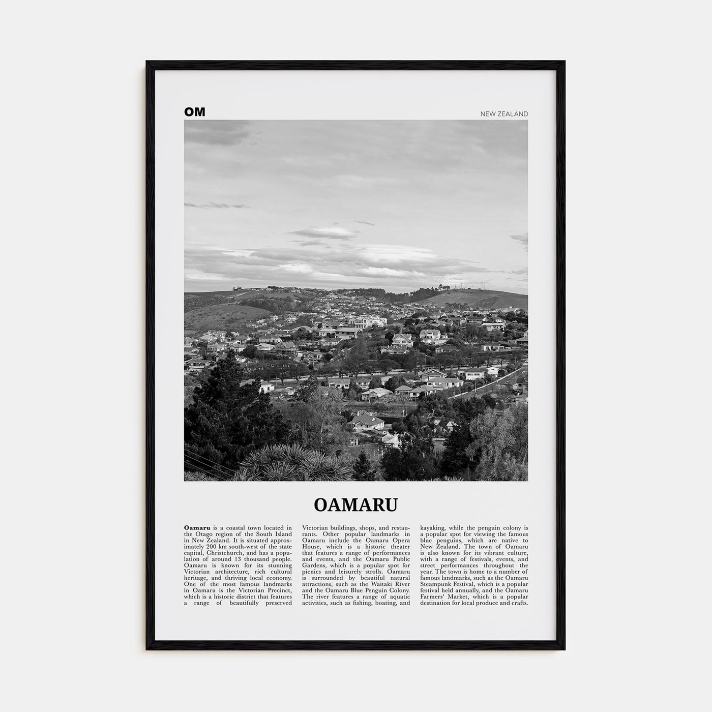 Oamaru Travel B&W Poster
