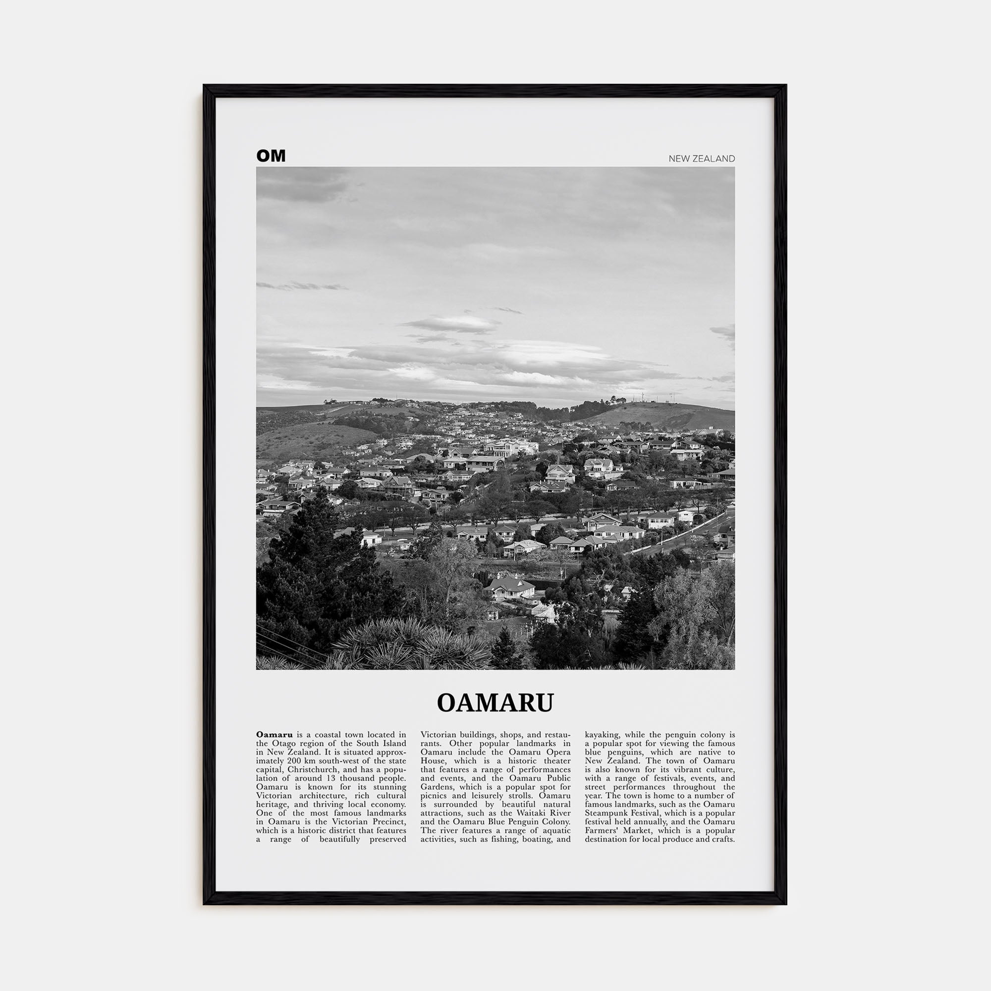 Oamaru Travel B&W Poster