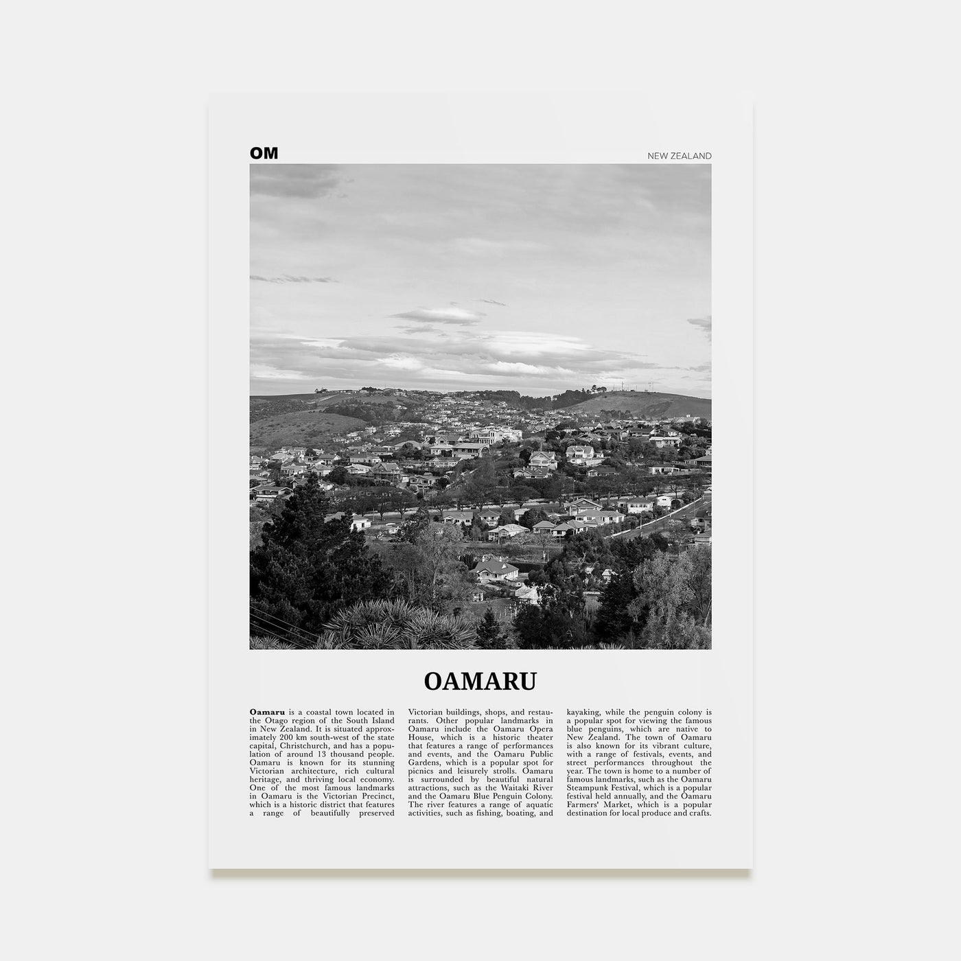 Oamaru Travel B&W Poster