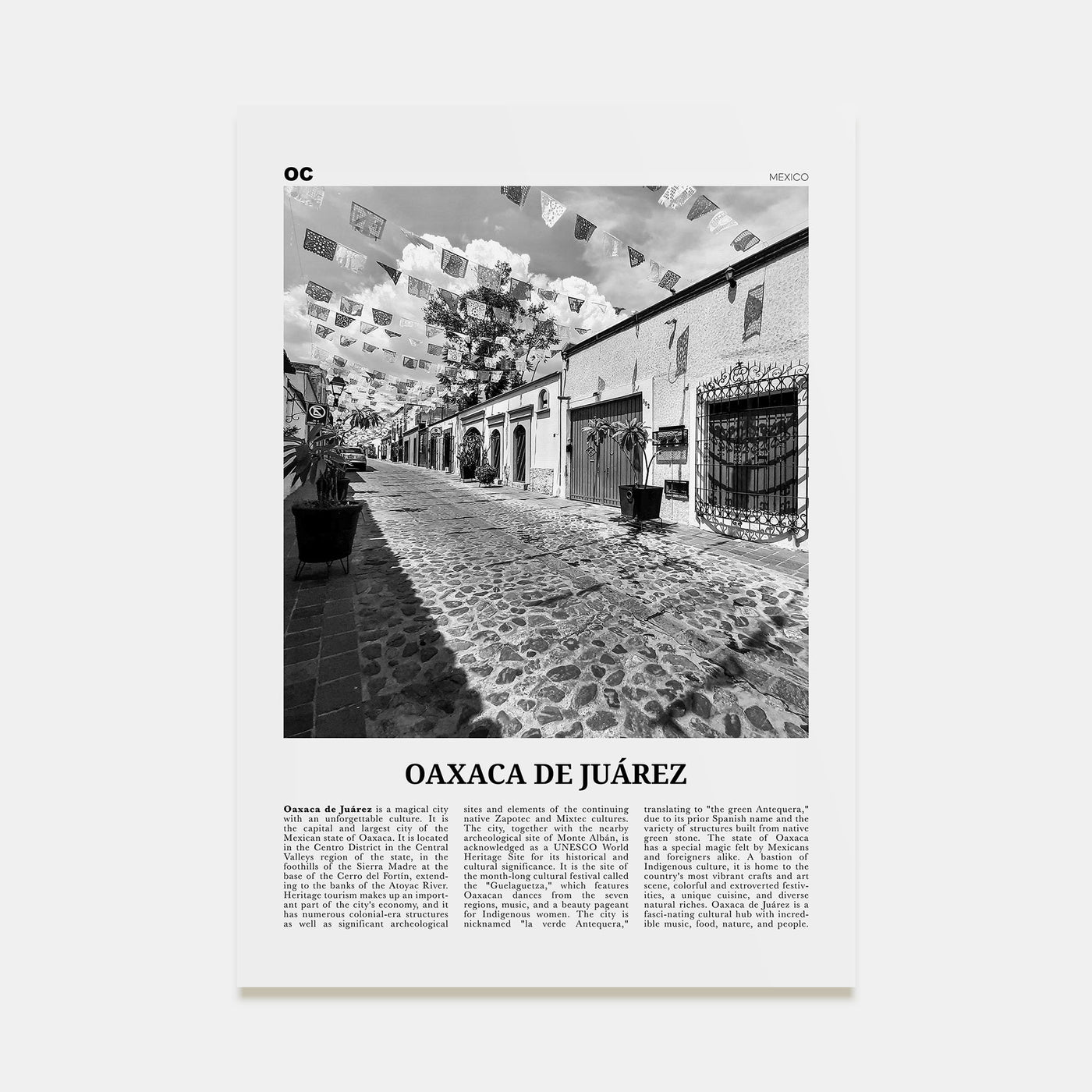 Oaxaca de Juárez Travel B&W Poster