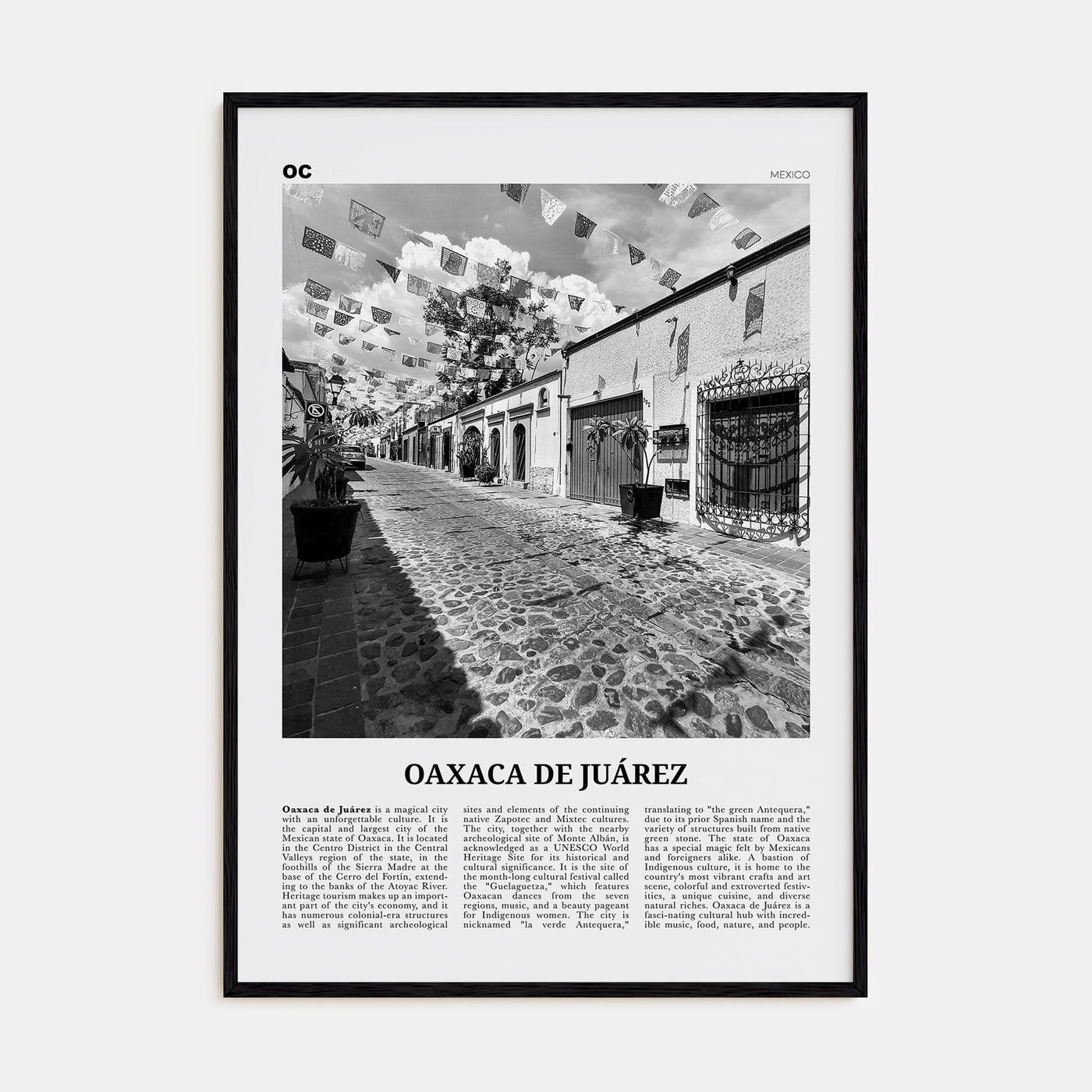 Oaxaca de Juárez Travel B&W Poster
