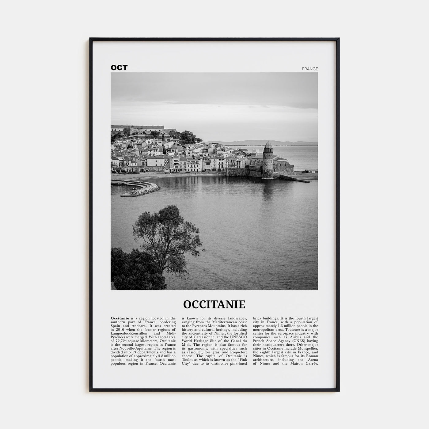Occitanie Travel B&W Poster