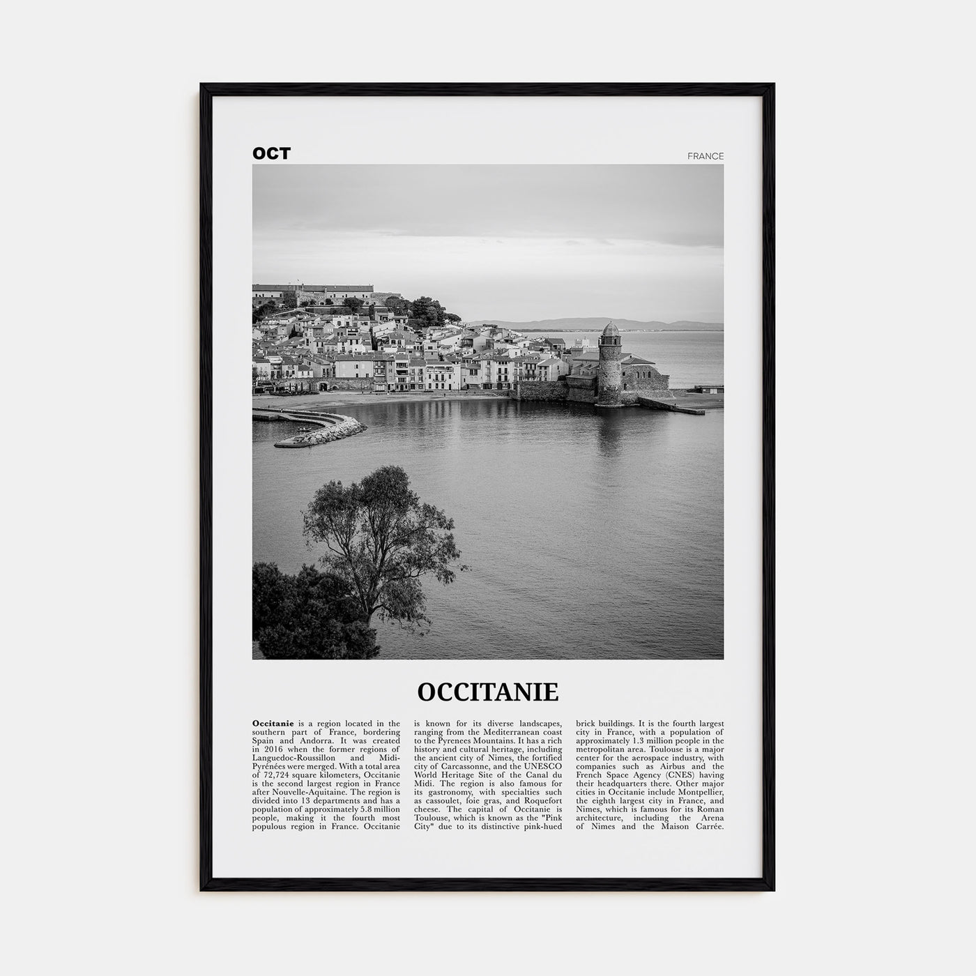 Occitanie Travel B&W Poster